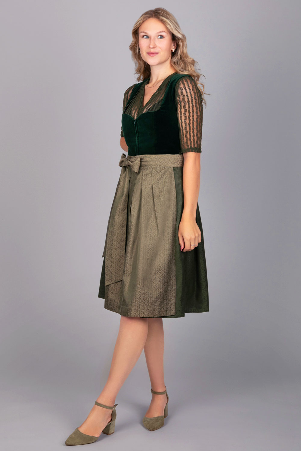 Edelnice Dirndl Mididirndl Livia aus tannengrünem Samt #5