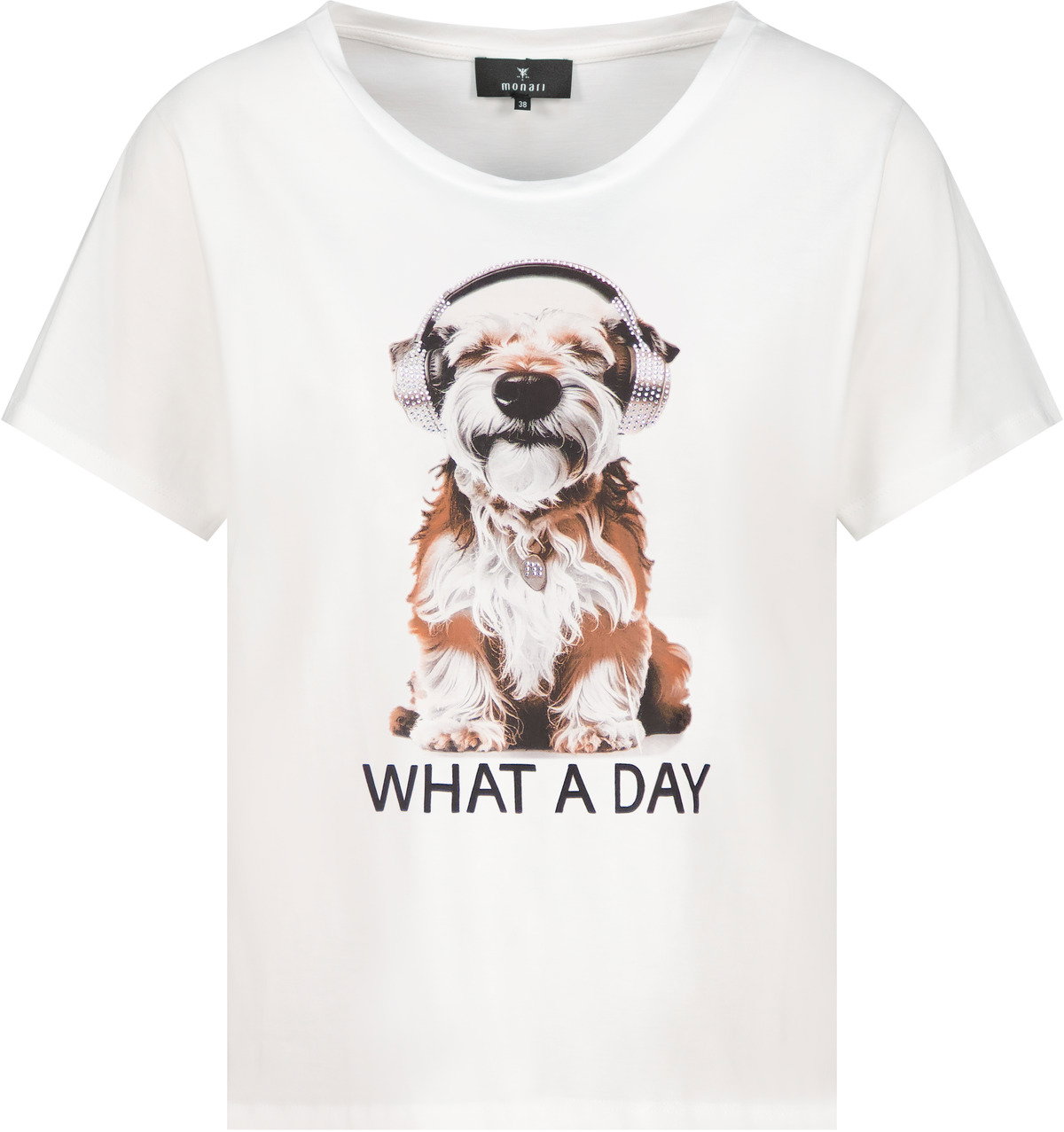 Monari T-Shirt Hund-Print und Strasssteinen #1