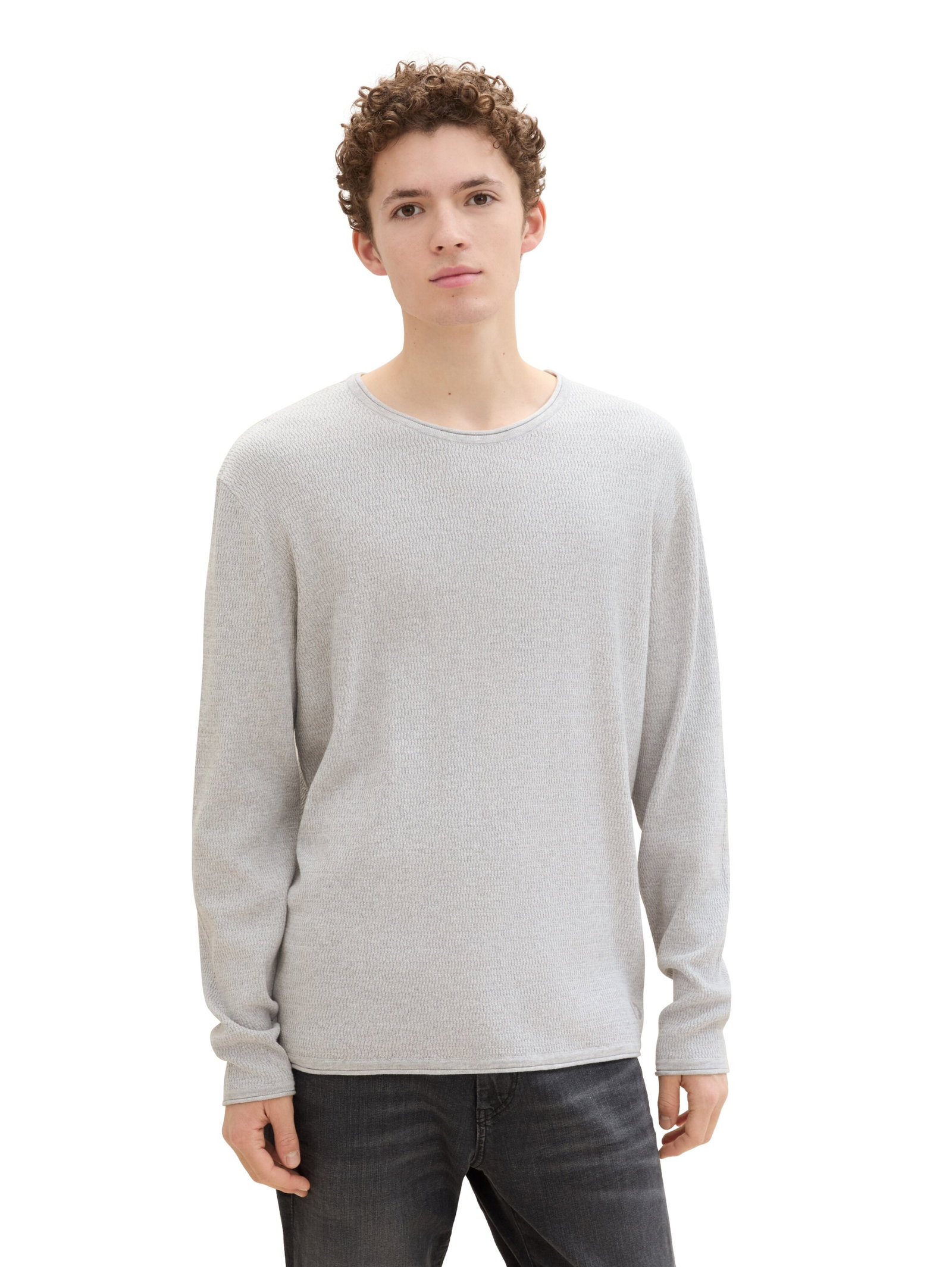 structured roll edge knit, Light Stone Grey Melange #11