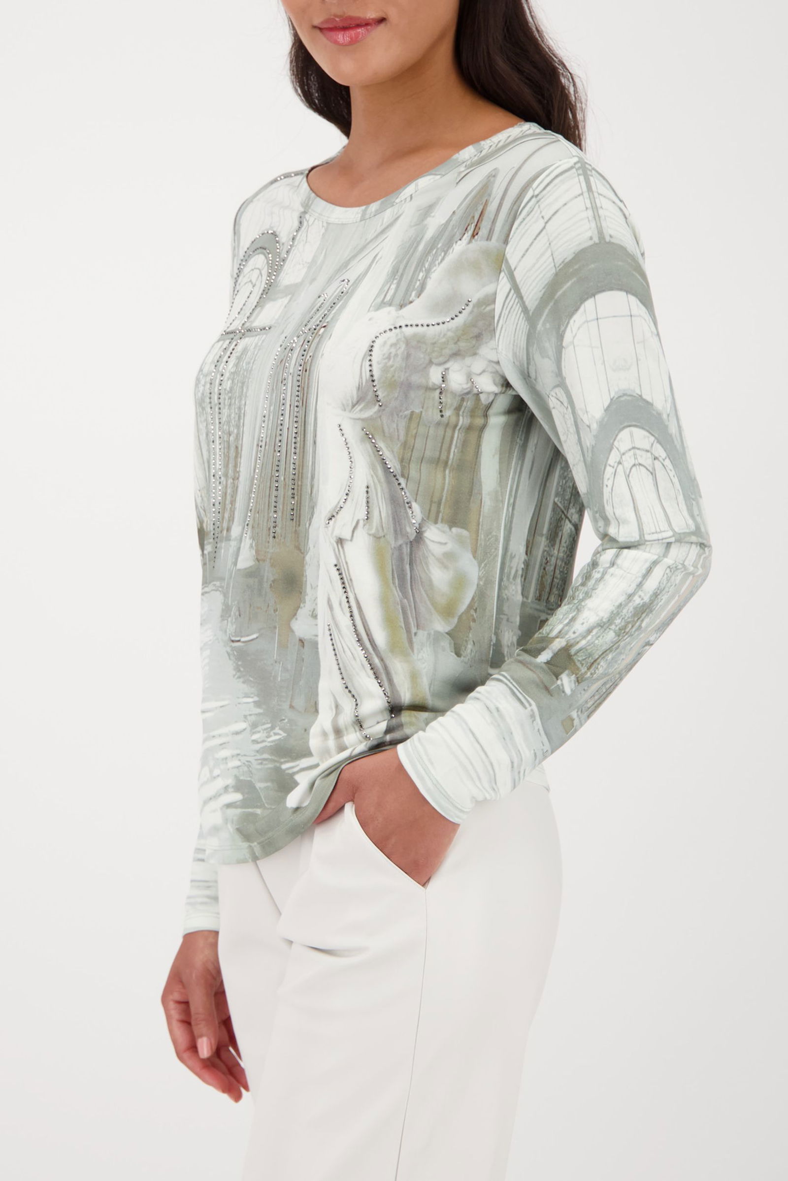 Monari |  Pullover, sage gemustert | 36