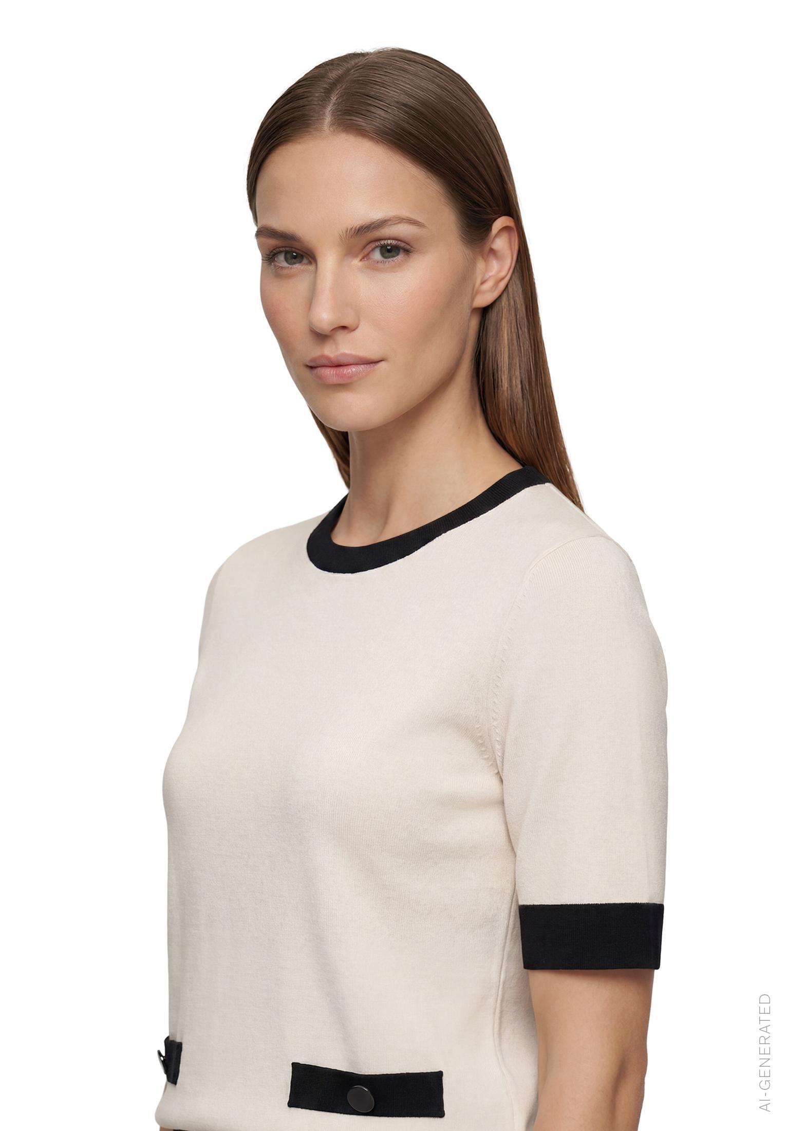 Strickpullover Kurz 1/2 Arm, Patch Beige/Black #6