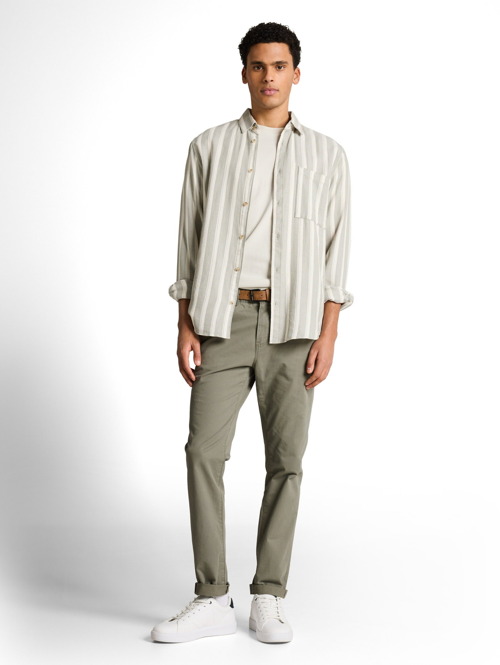 slim chino with belt, dusty mid olive #5