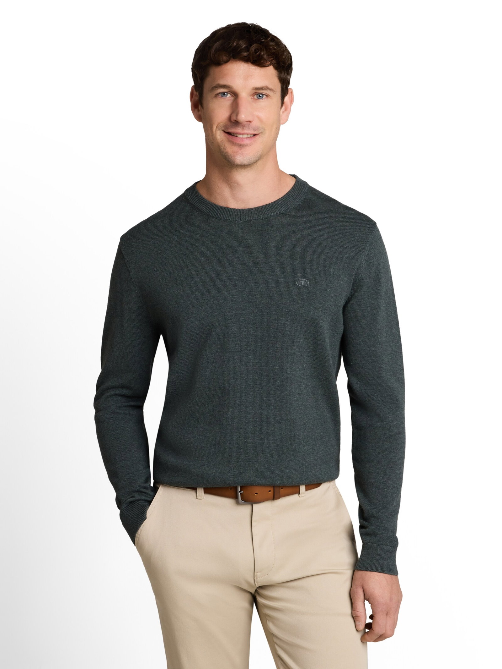 basic crewneck knit, darkest olive melange #6