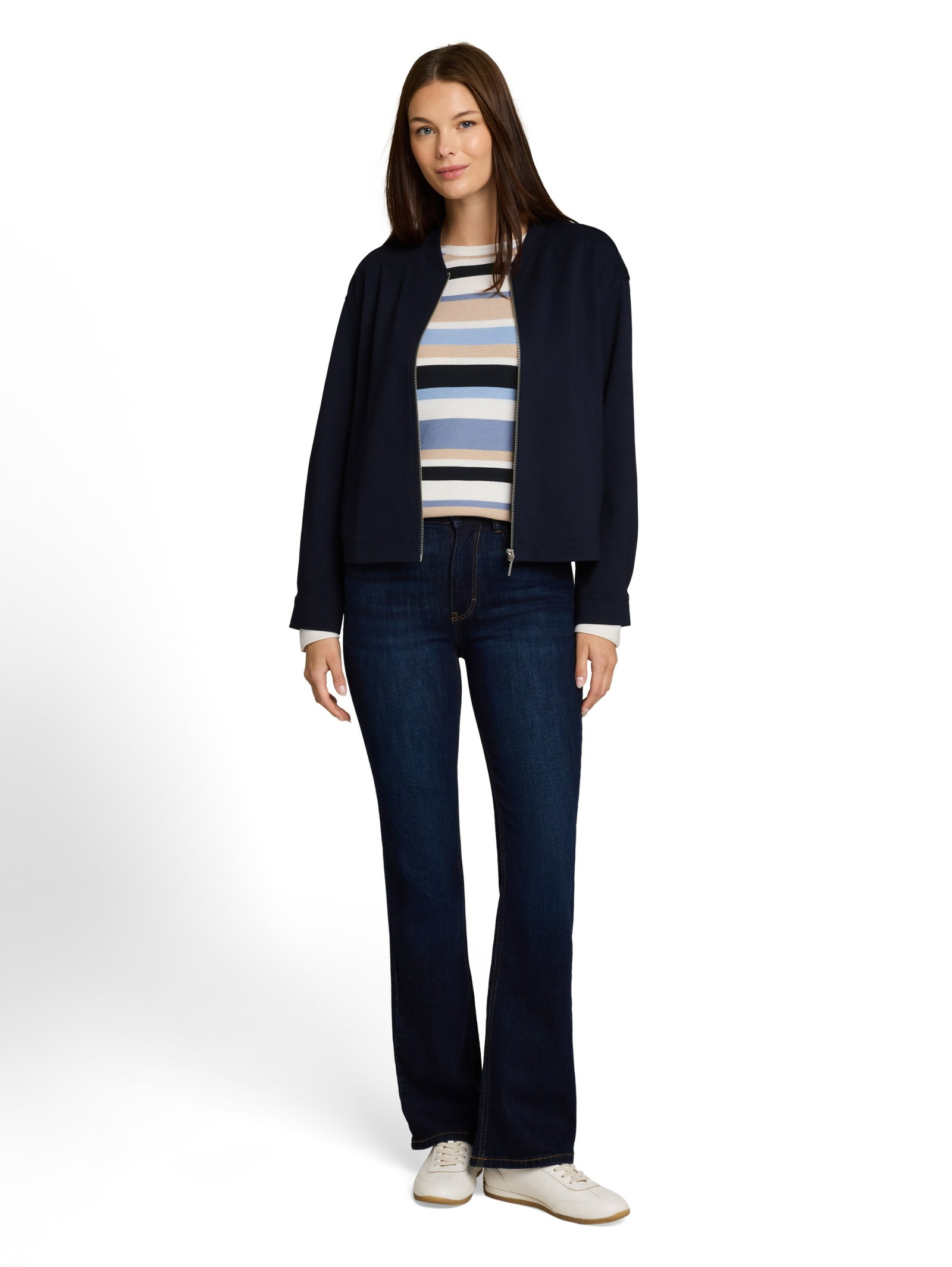 knit structure crewneck, navy blue beige stripe #3
