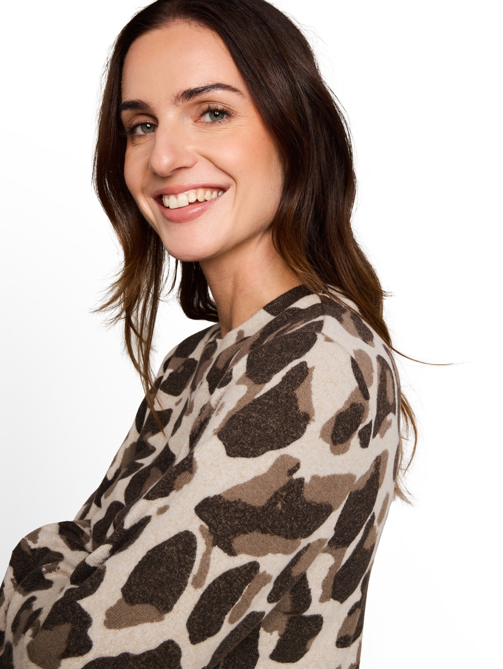 T-shirt cozy alloverprint, beige melange brown  leo print #5