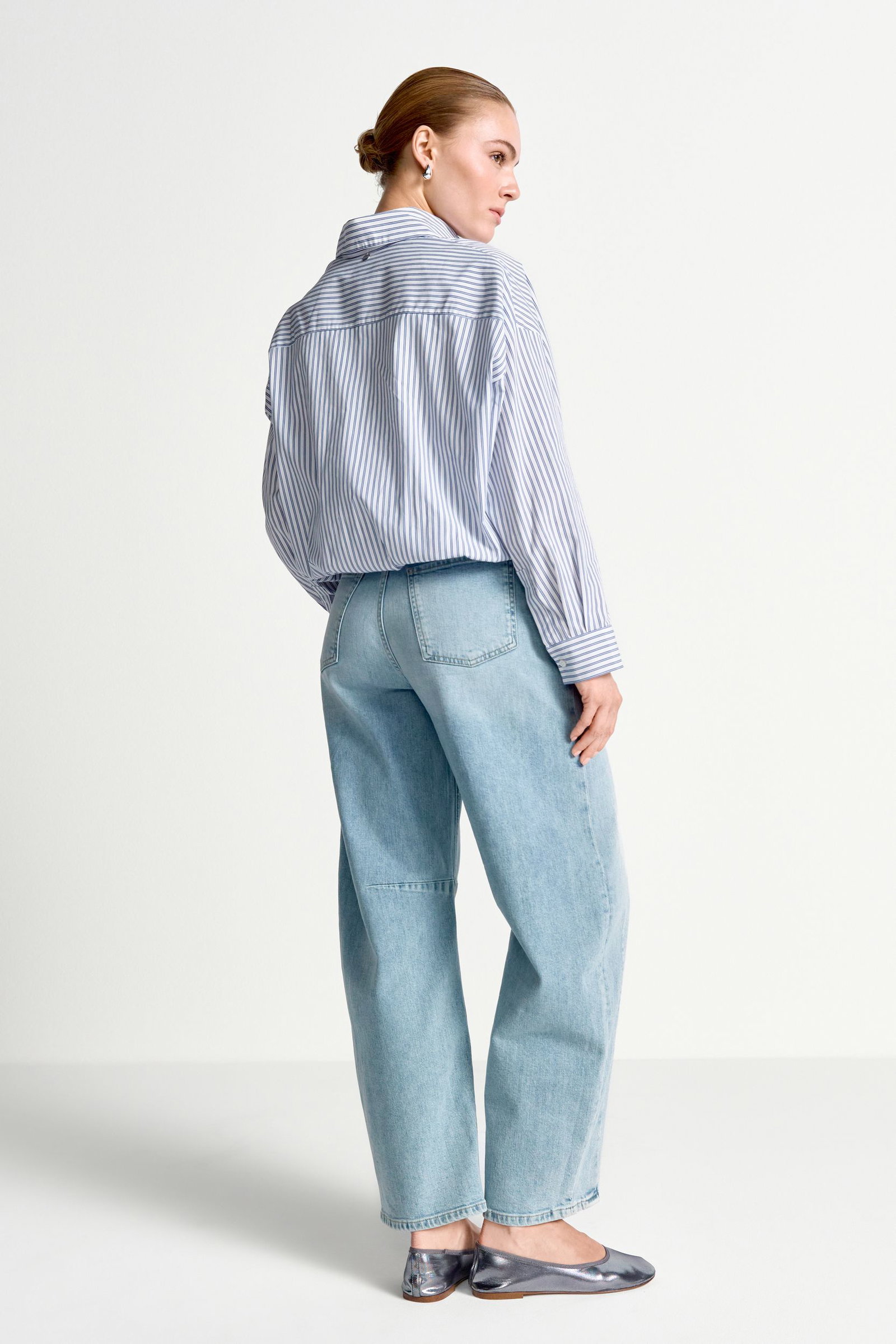 Rich & Royal |  Cotton Striped Balloon Blouse | 40 | skyway blue