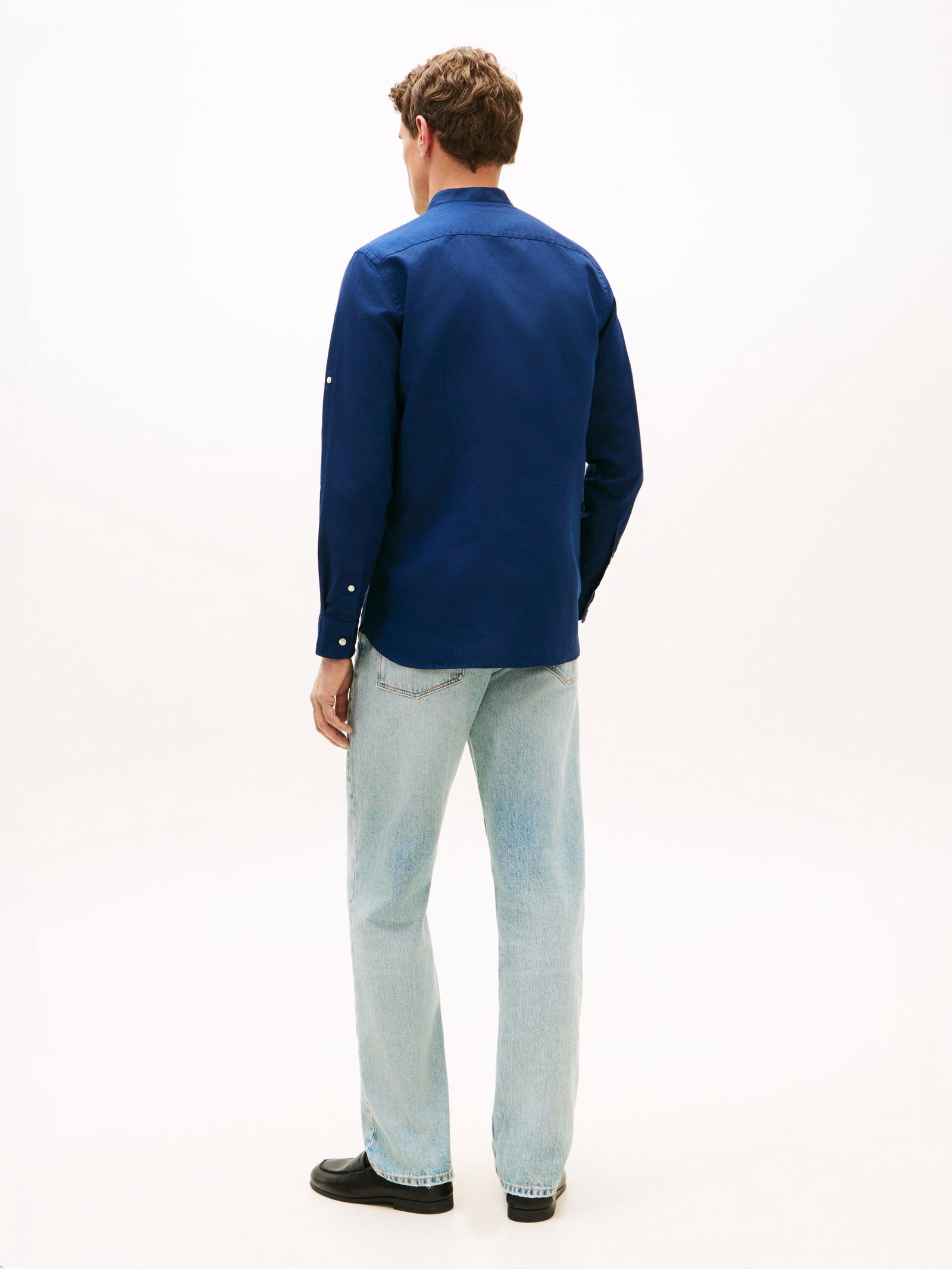 |  LI BLEND STAND COLLAR SHIRT, BLUE | L | carbon navy