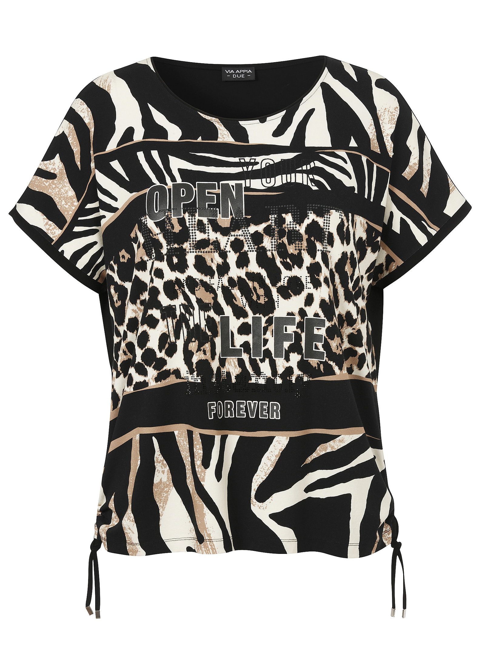 T-Shirt Rundhals 1/2 Arm Druck, schwarz multicolor #1