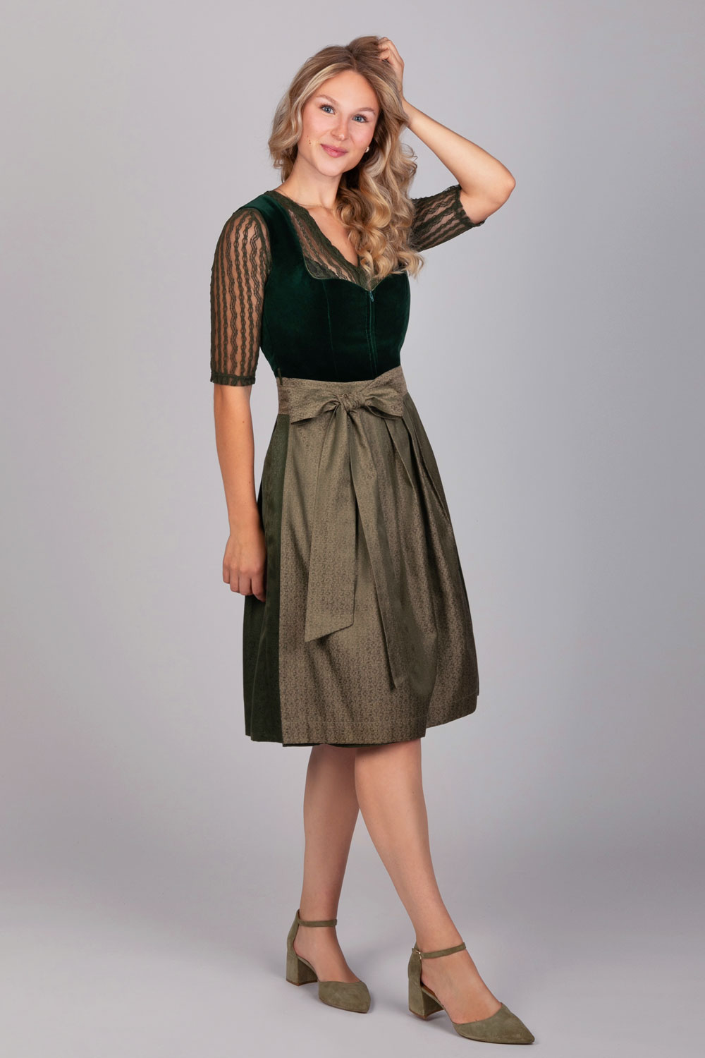 Edelnice Dirndl Mididirndl Livia aus tannengrünem Samt #4