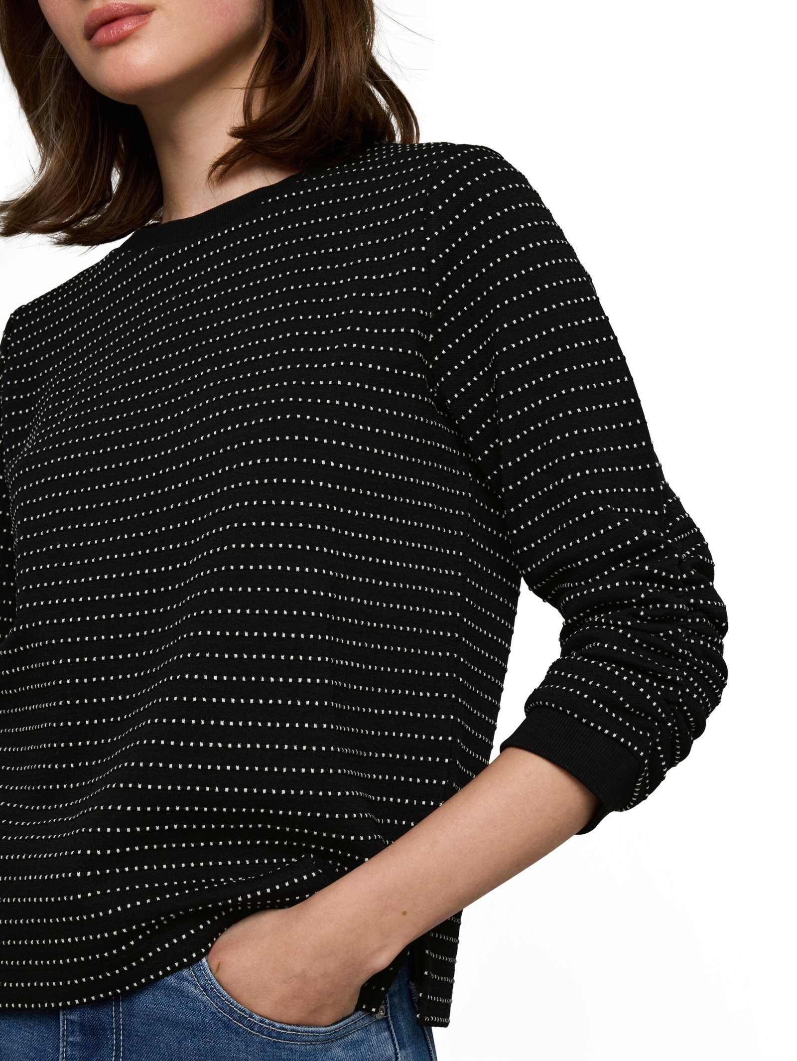 structure sweatshirt with gath, black white dotted stripe #11