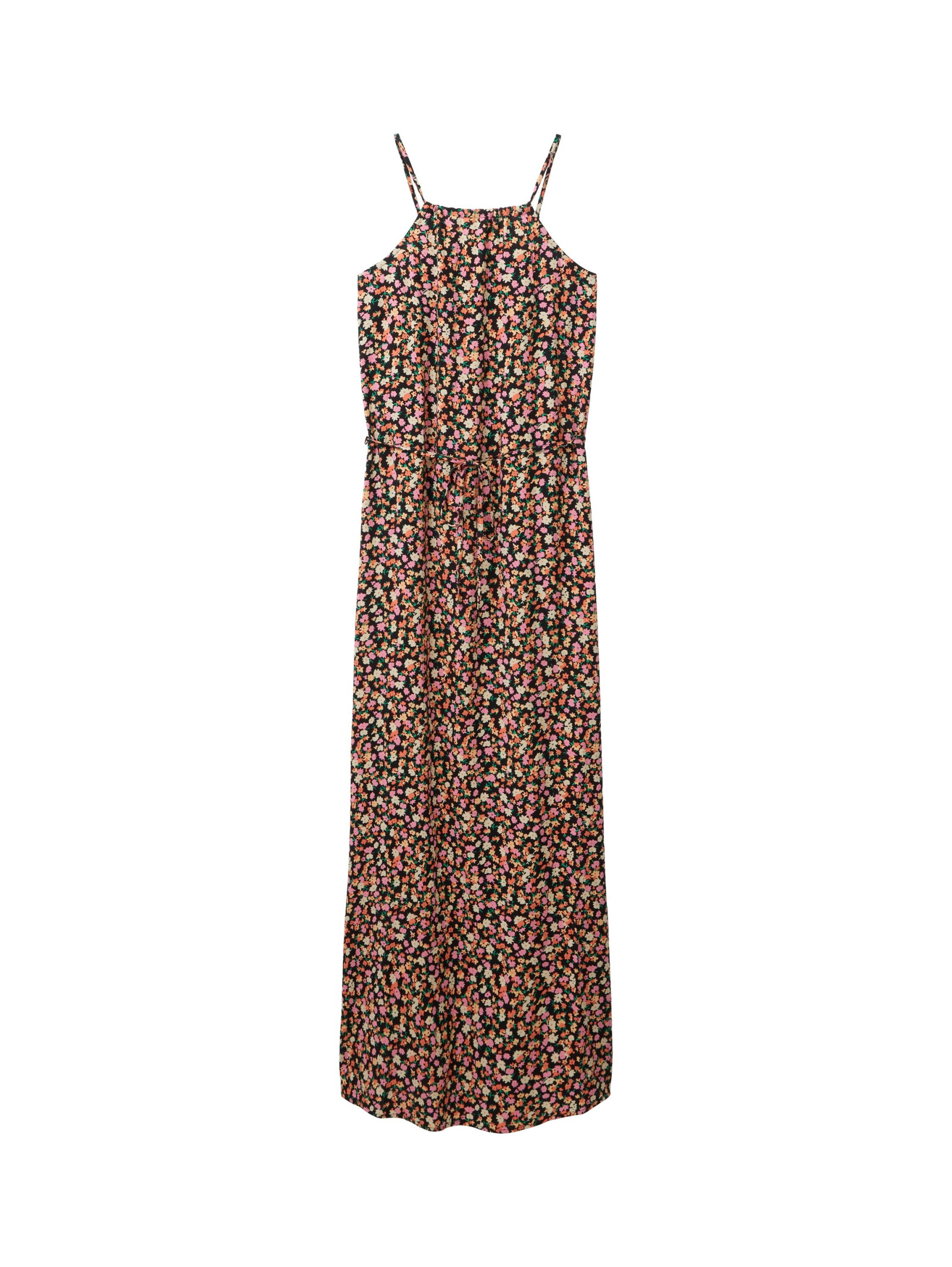 american neckline maxi dress, black flower print #1