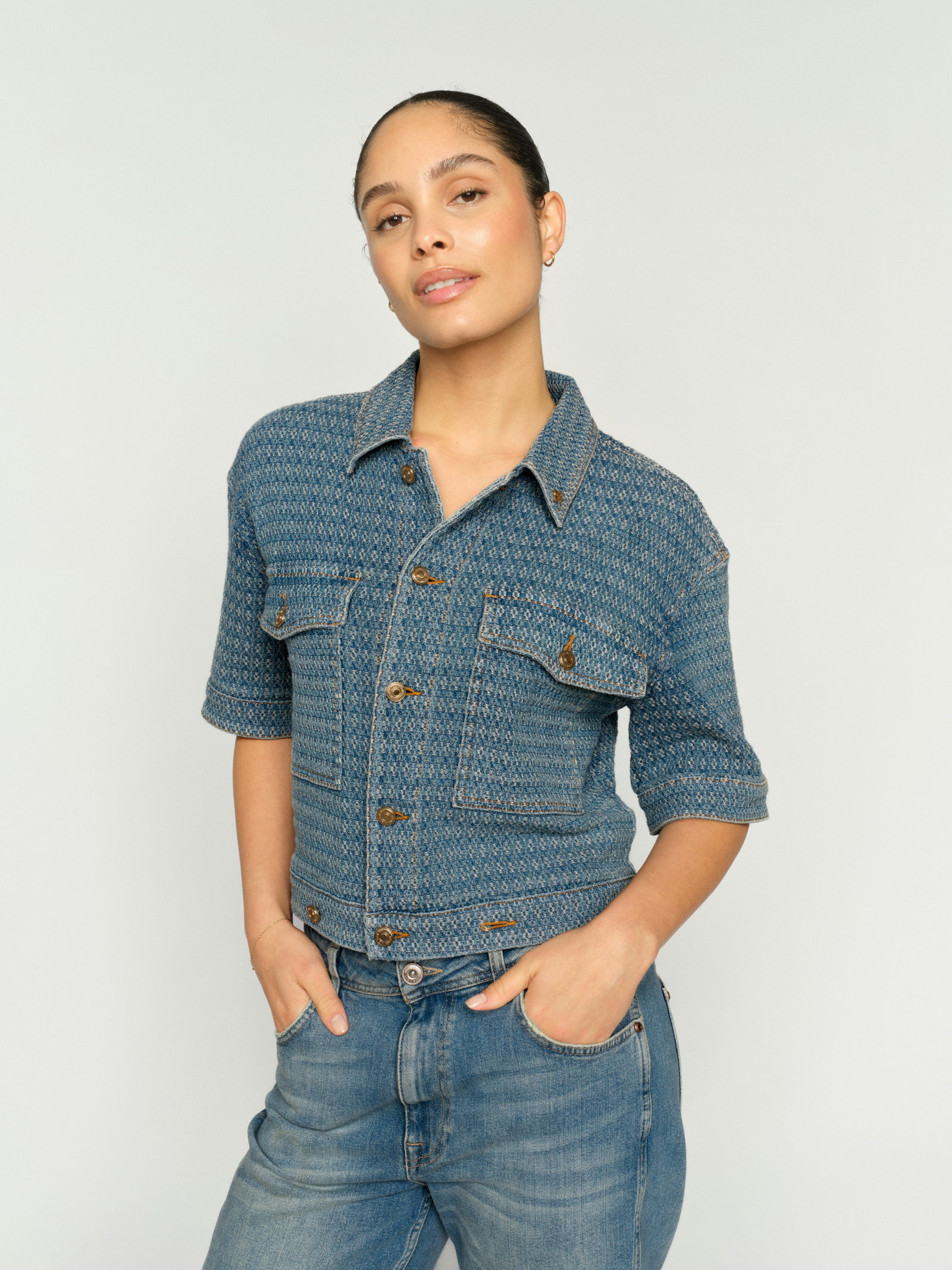 Mos Mosh Relaxed Fit Jacke in Denim-Optik mit Brusttaschen Ebba #3