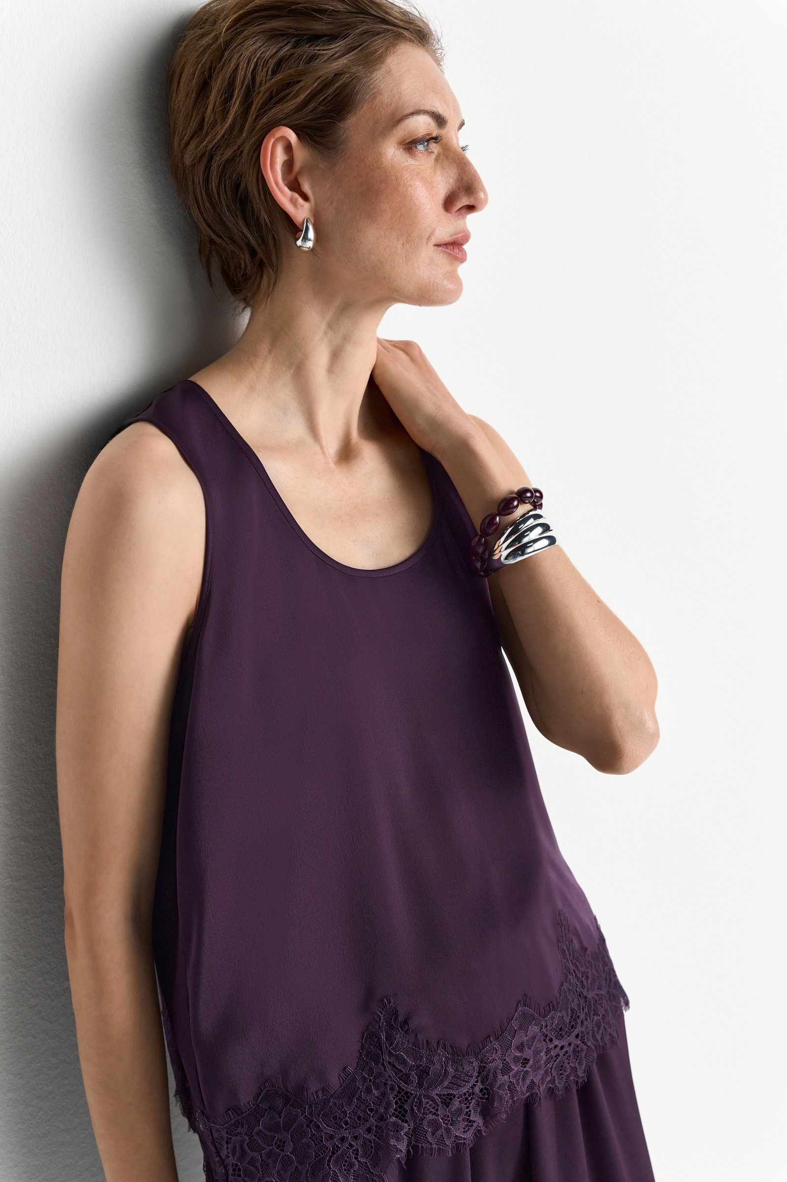 Satin Top with Lace, mulberry #3