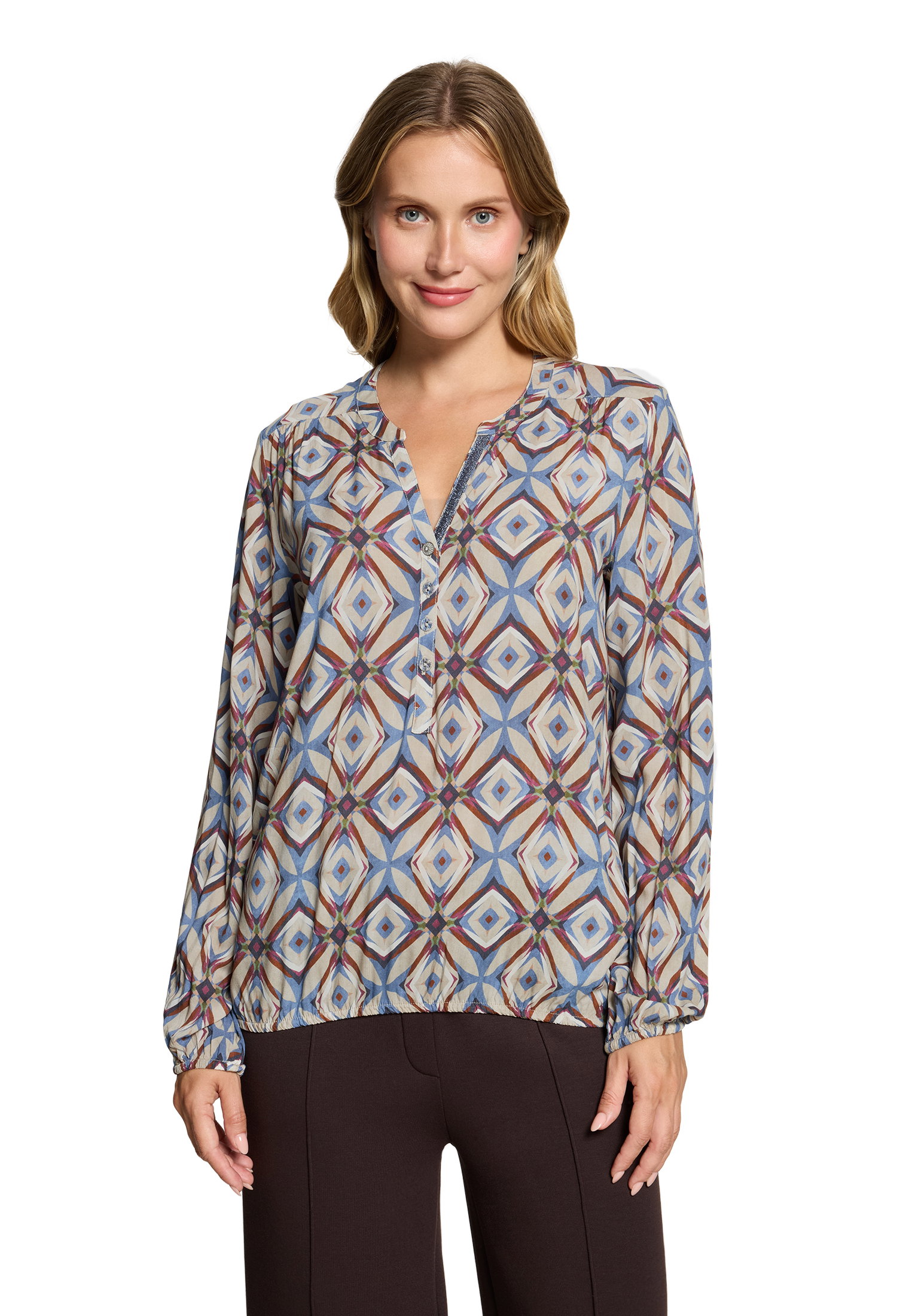 Bluse Kurz 1/1 Arm, Nature/Blue #3
