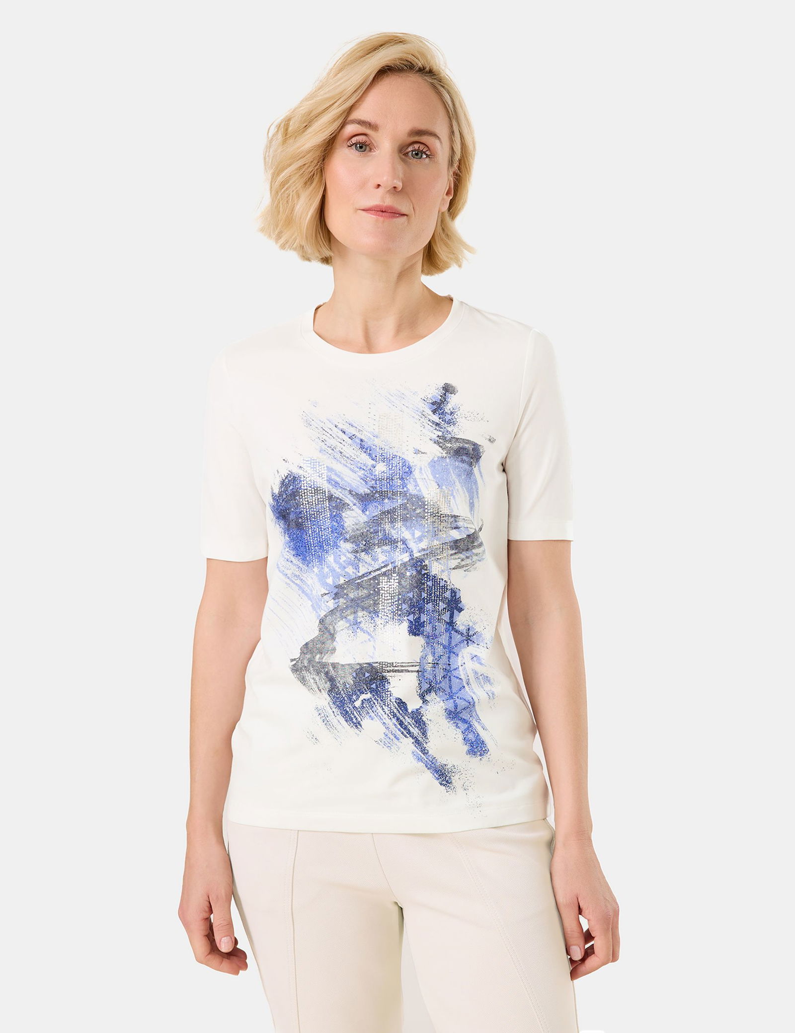 GERRY WEBER Collection | T-Shirt mit abstraktem Frontprint | 48 | off white/blue placem.foil