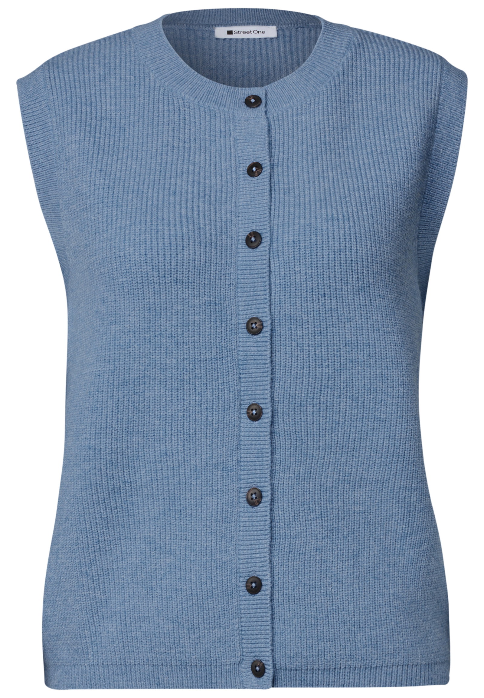 LTD QR_sleeveless cardigan rib, northern blue mel. #1