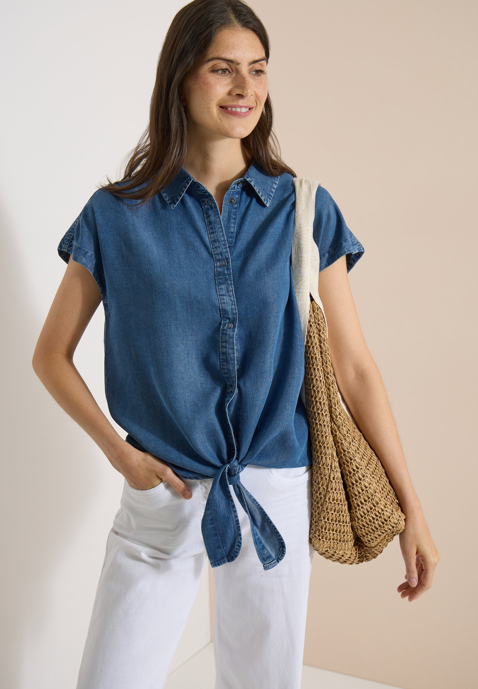 TOS Denim Look Blouse, mid blue wash #3