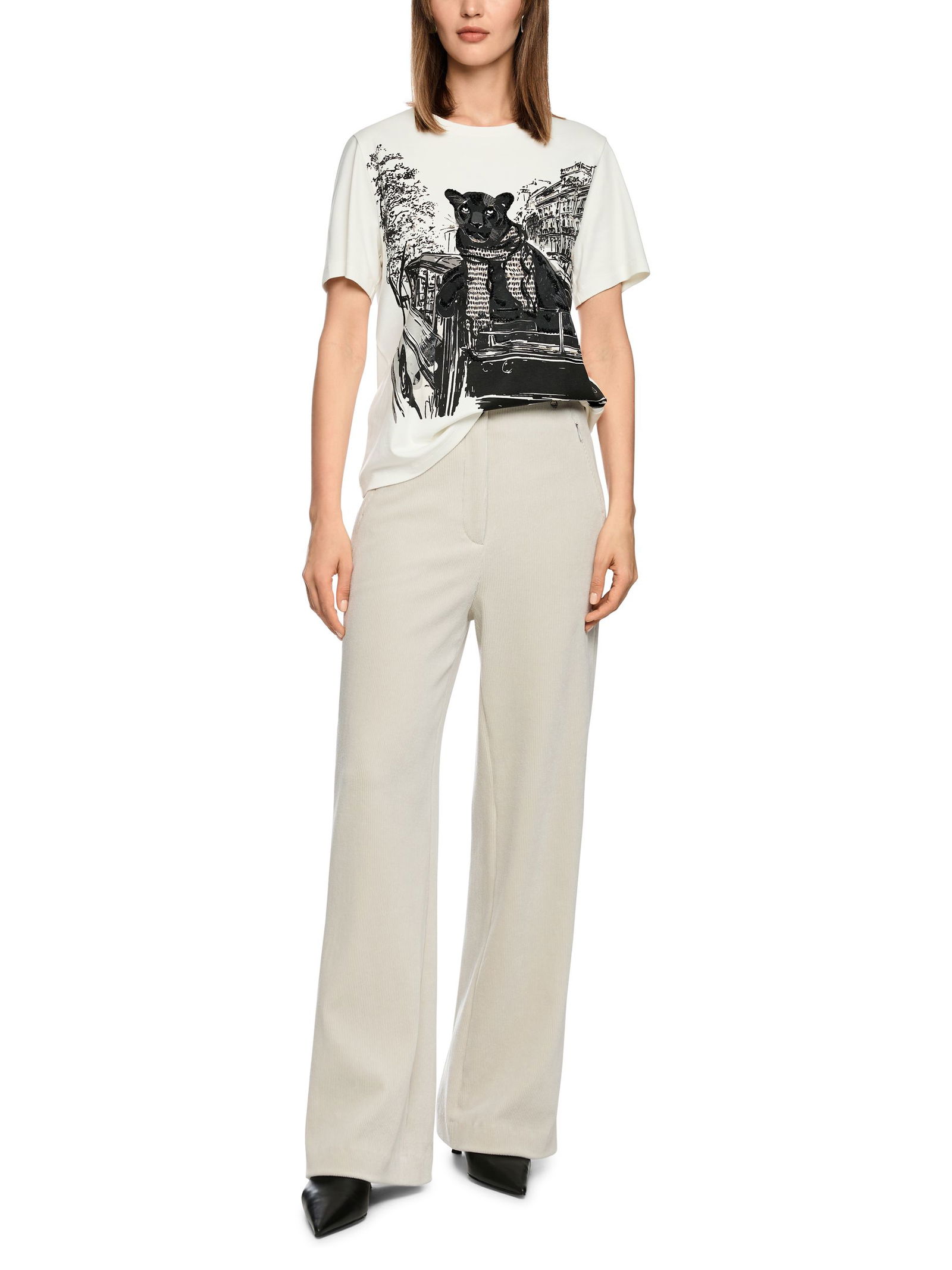 114f906c8c3617b919bc05de52f20e43 Marc Cain Collections | T-Shirt mit Panther-Print | 38 | off-white