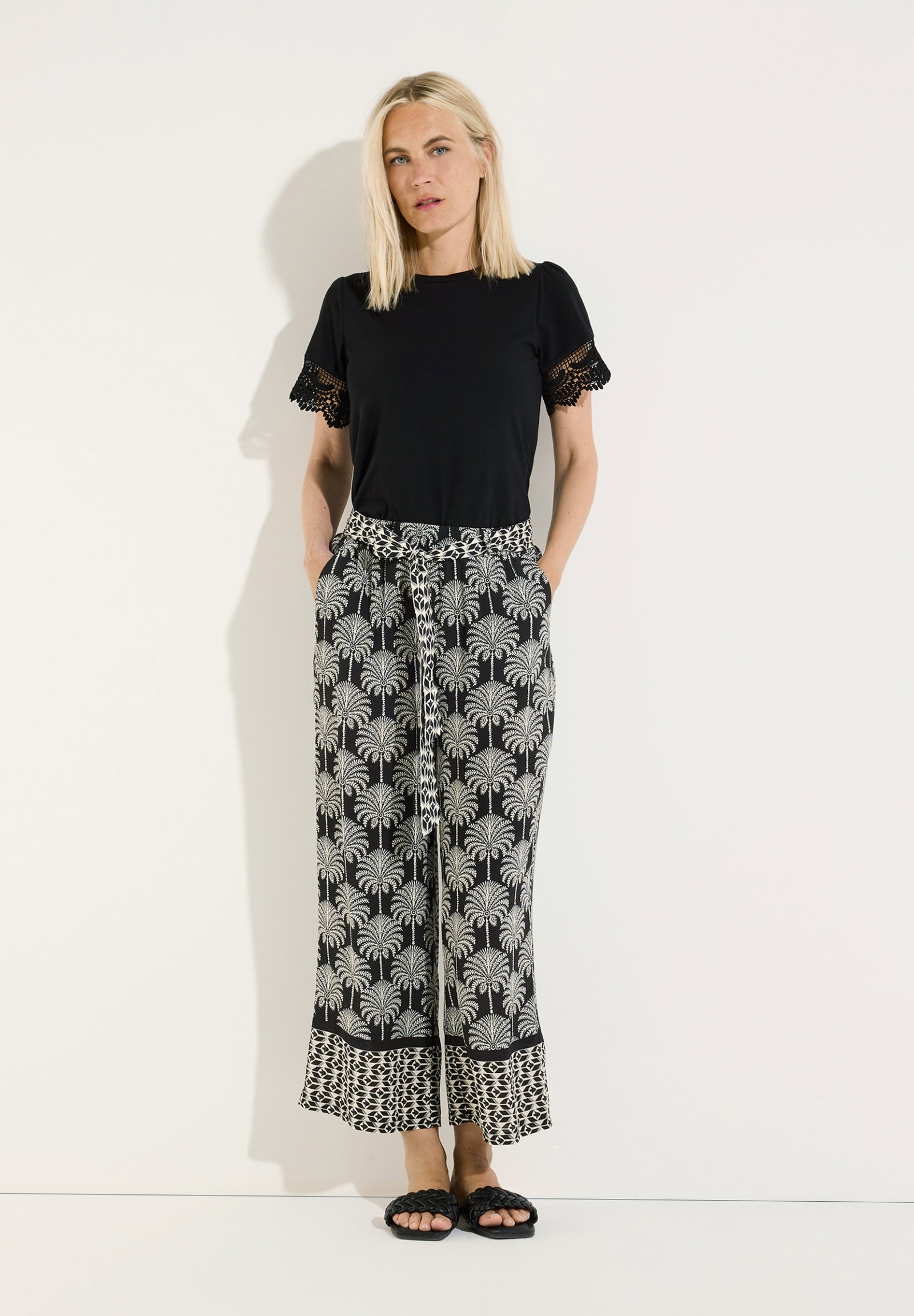Viscose Print Culotte Pants, twotone palm print #8