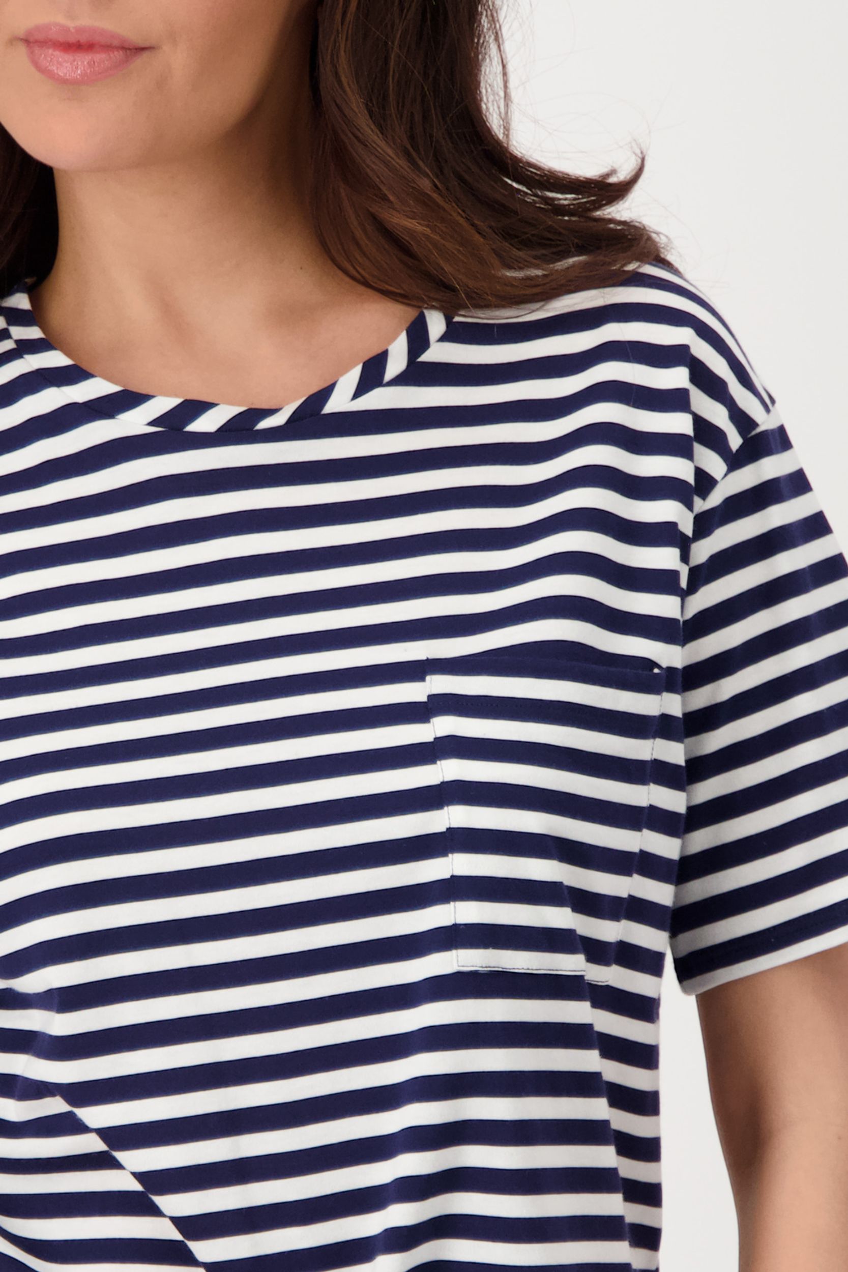 Monari |  T-Shirt, navy blue ringel | 44