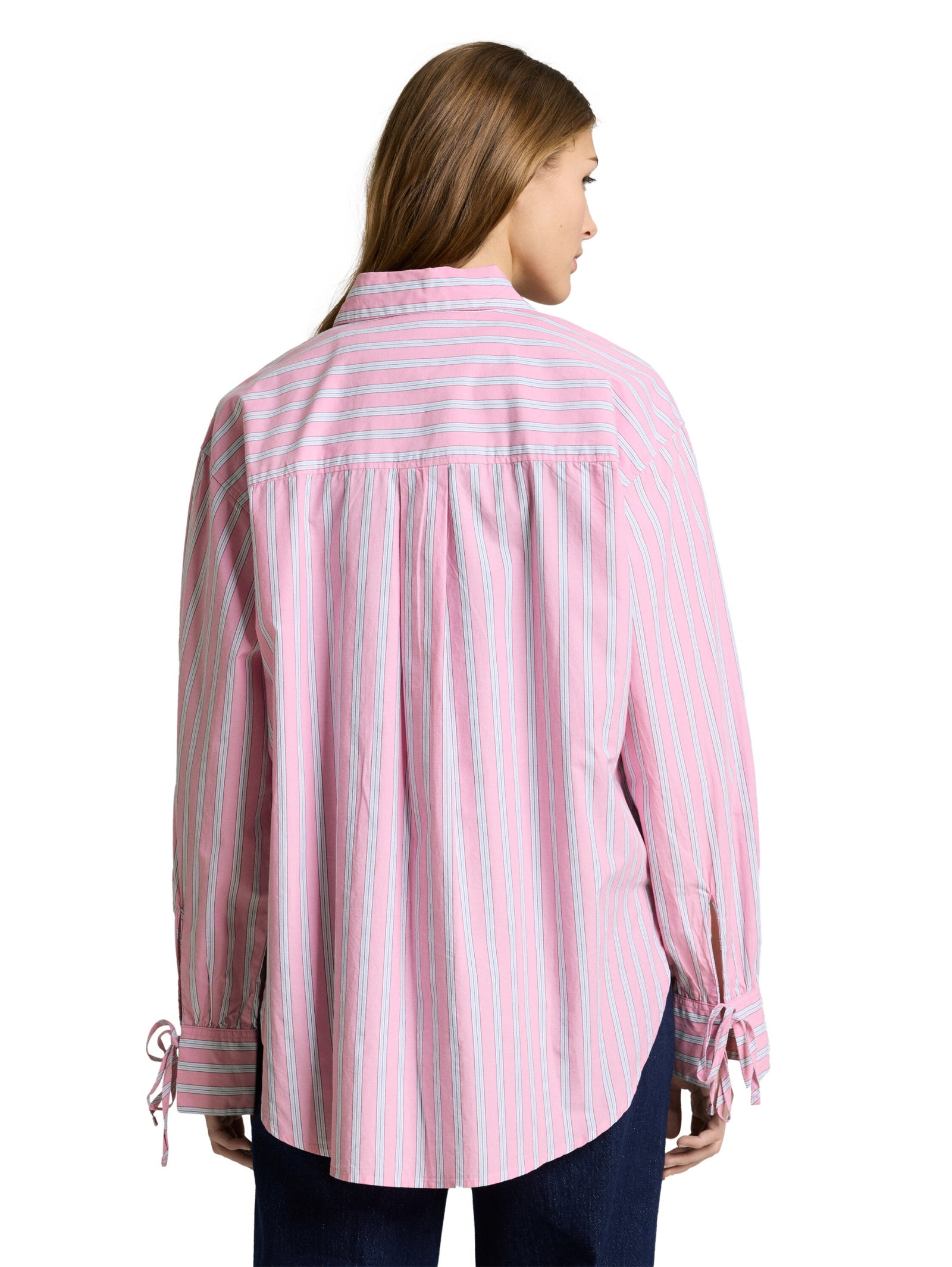 long poplin shirt, pink blue white stripe #4