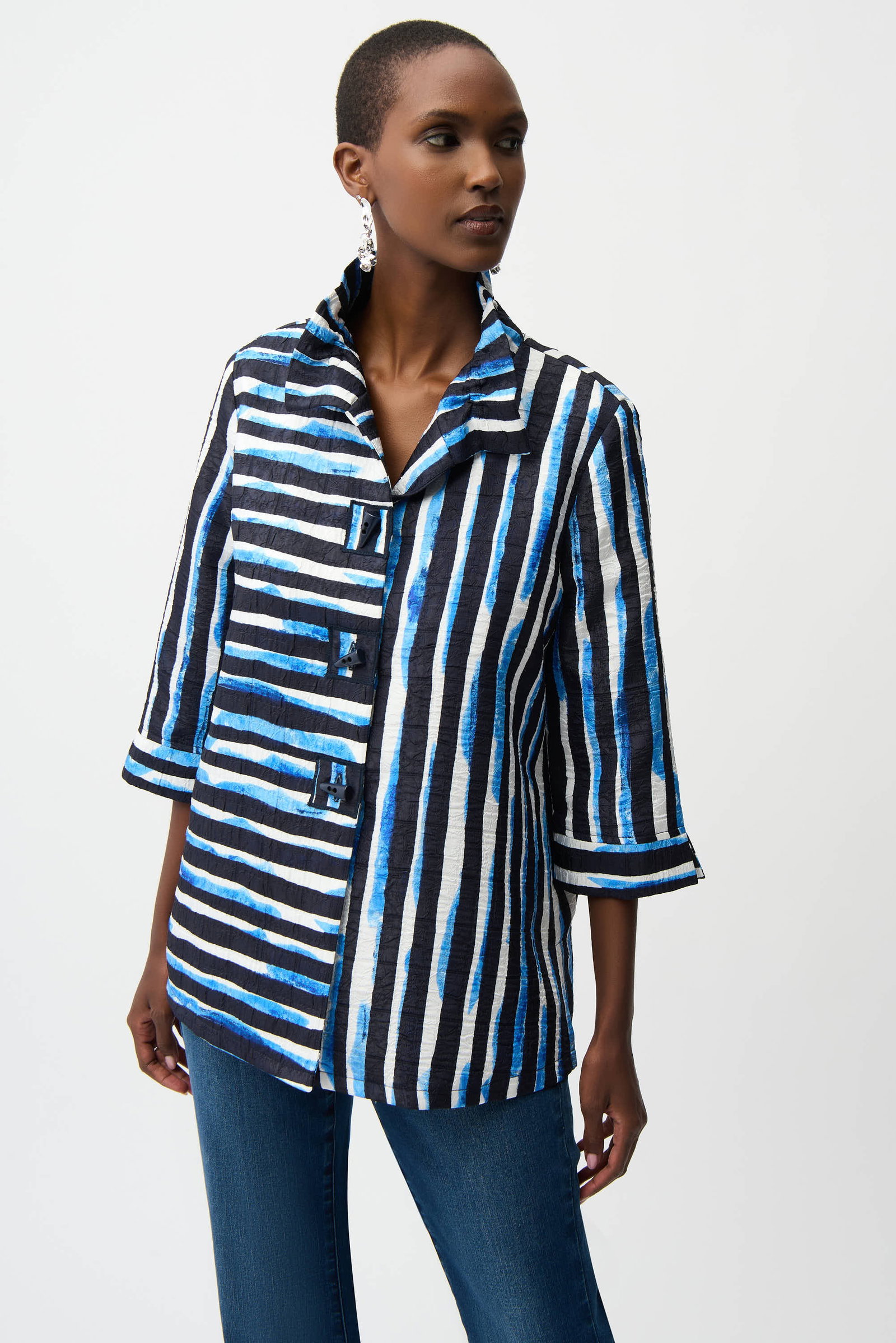Joseph Ribkoff Trapezjacke aus Jacquard mit Streifenmuster und gerafftem Kragen #1