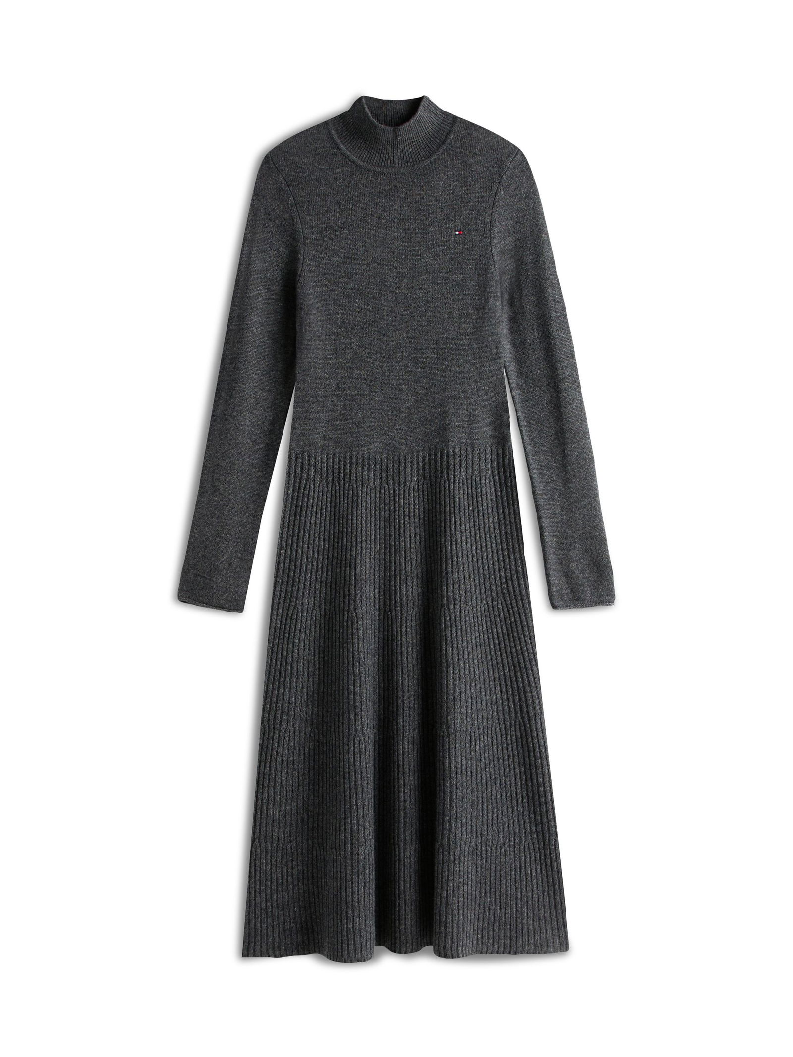 Tommy Hilfiger | SOFT WOOL LS MOCK-NK SWT DRESS | L | dark grey heather / dark night navy