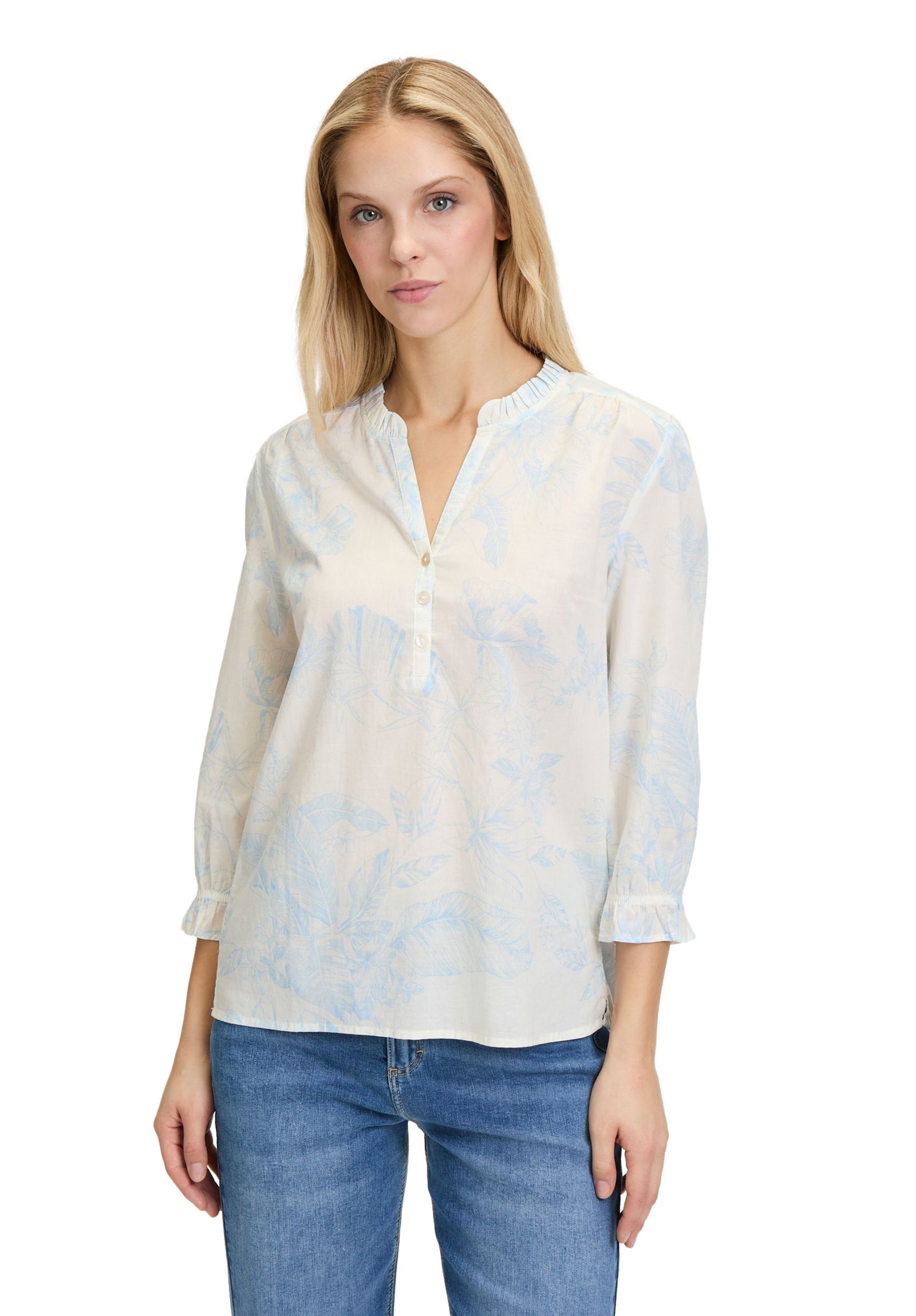  |  Bluse Kurz 3/4 Arm, White/Blue | 38 | weiß/blau