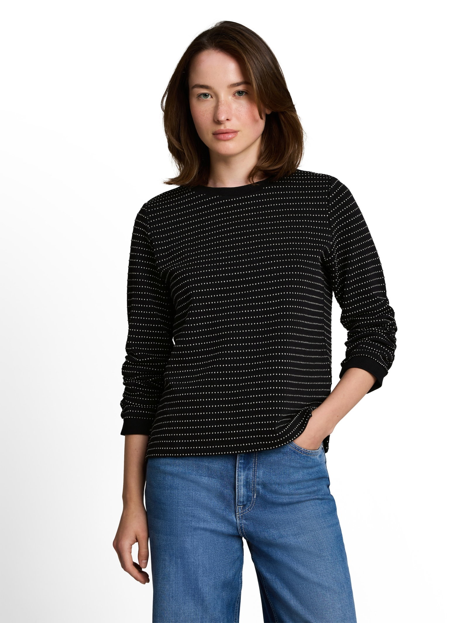 structure sweatshirt with gath, black white dotted stripe #6