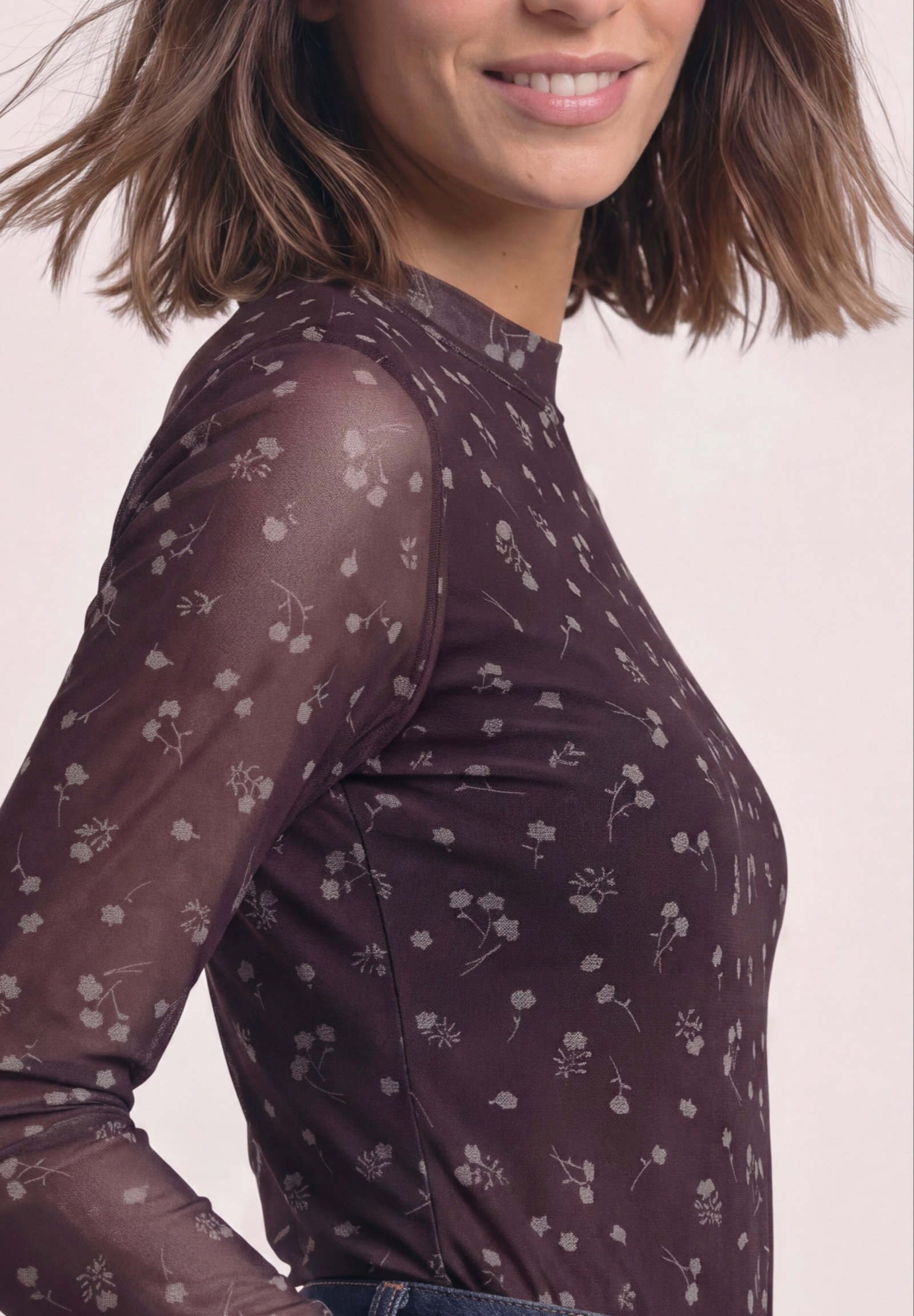 LTD QR printed mesh round neck, rustic rouge #3