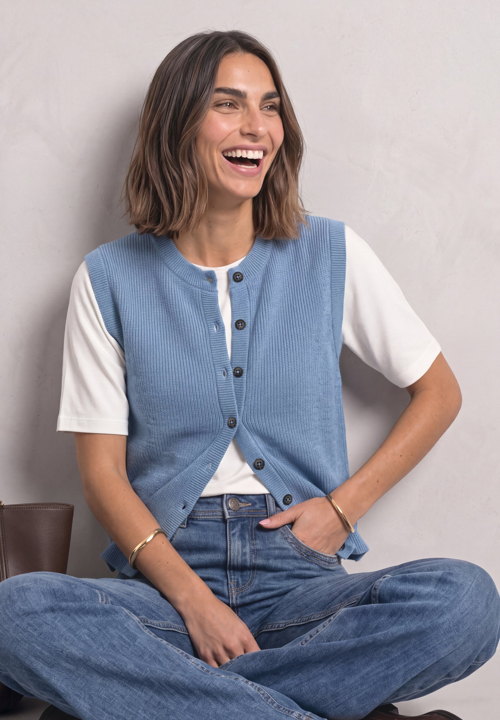 LTD QR_sleeveless cardigan rib, northern blue mel. #6