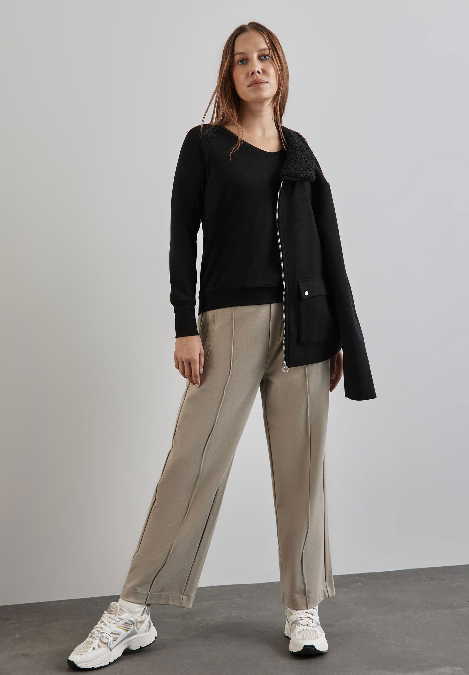  | knit look shirt w.rib cuffs, Black | 38 | black