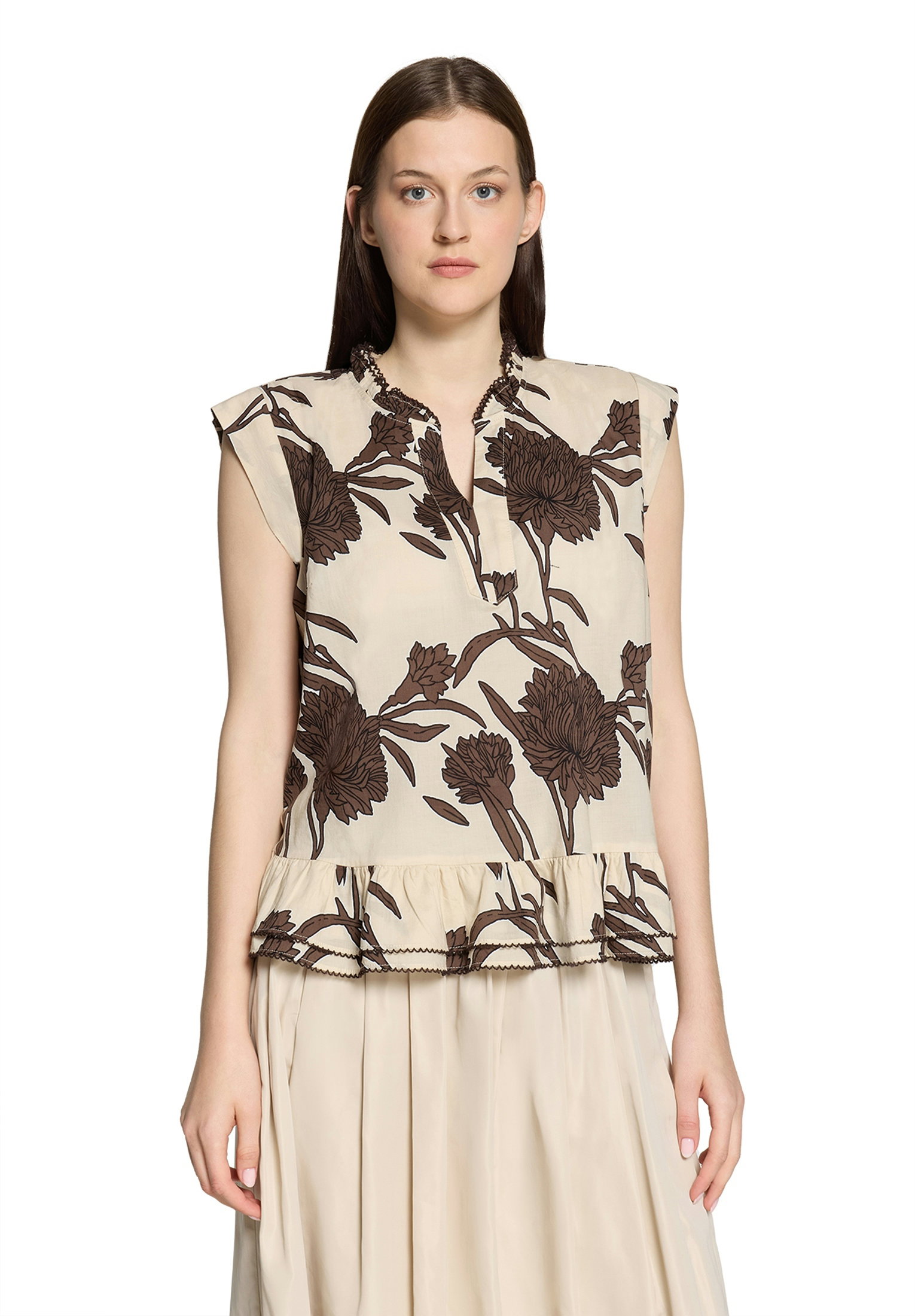 Bluse Kurz 1/2 Arm, Beige/Brown #3