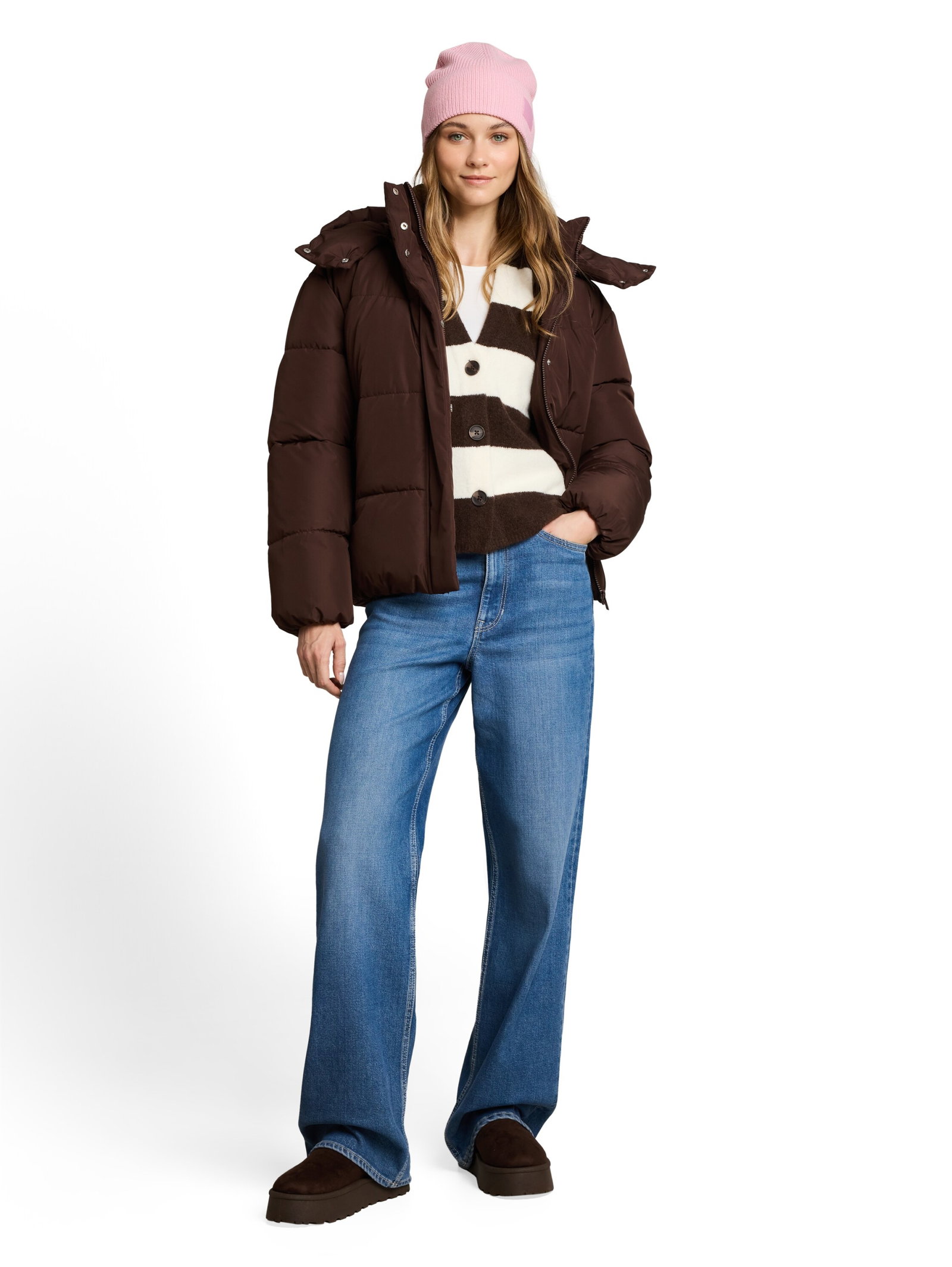 cozy knit cardigan, big brown white stripe #9