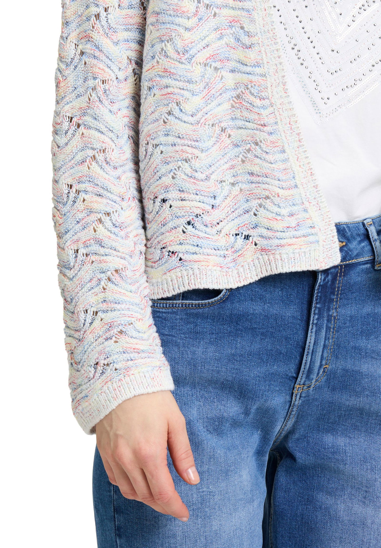 |  Strickjacke Kurz 3/4 Arm, Blue/White | 40 | blau/weiß