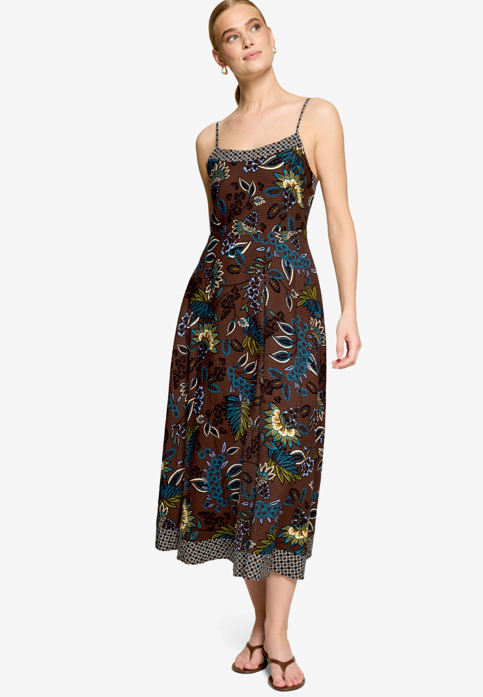 Kleid Lang ohne Arm, Brown/Petrol #1