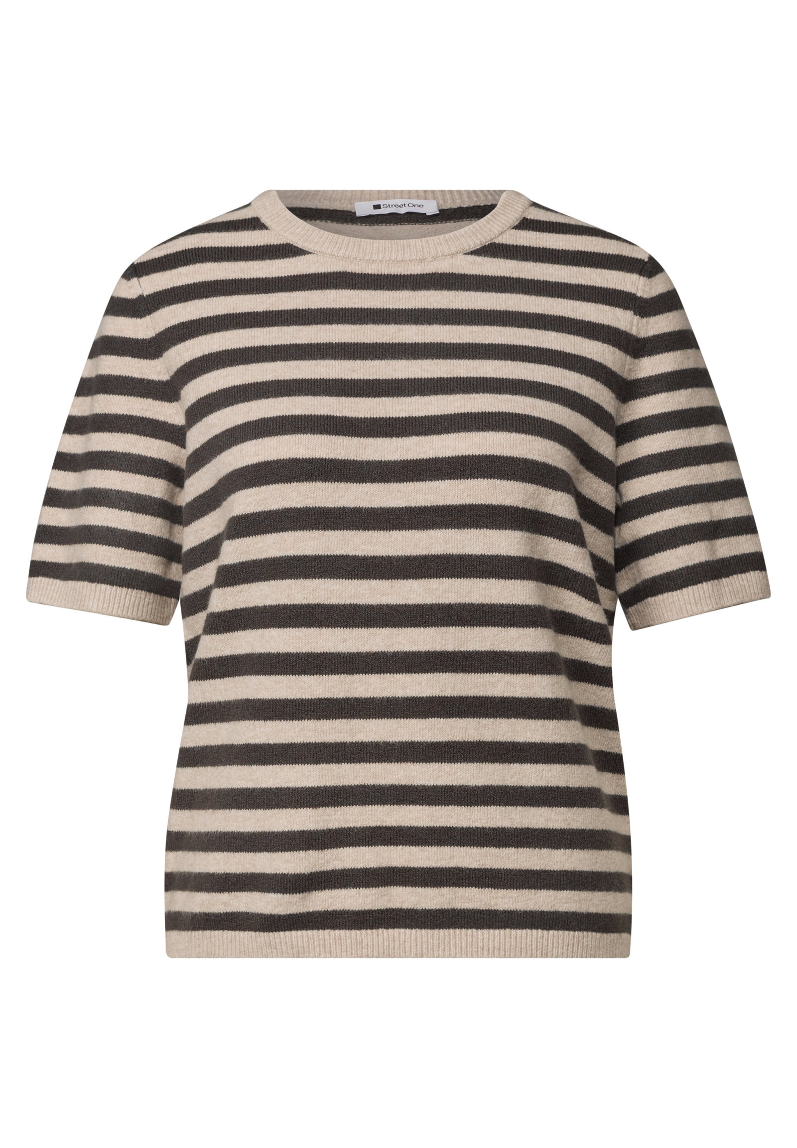 LTD QR_cosy sweater with strip, clay sand mel. #1