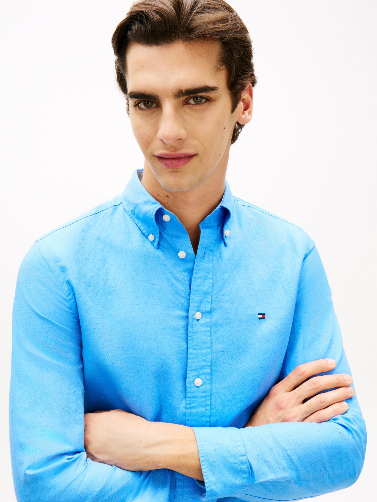 Regular Fit Linen Blend Button-Down Shirt #5