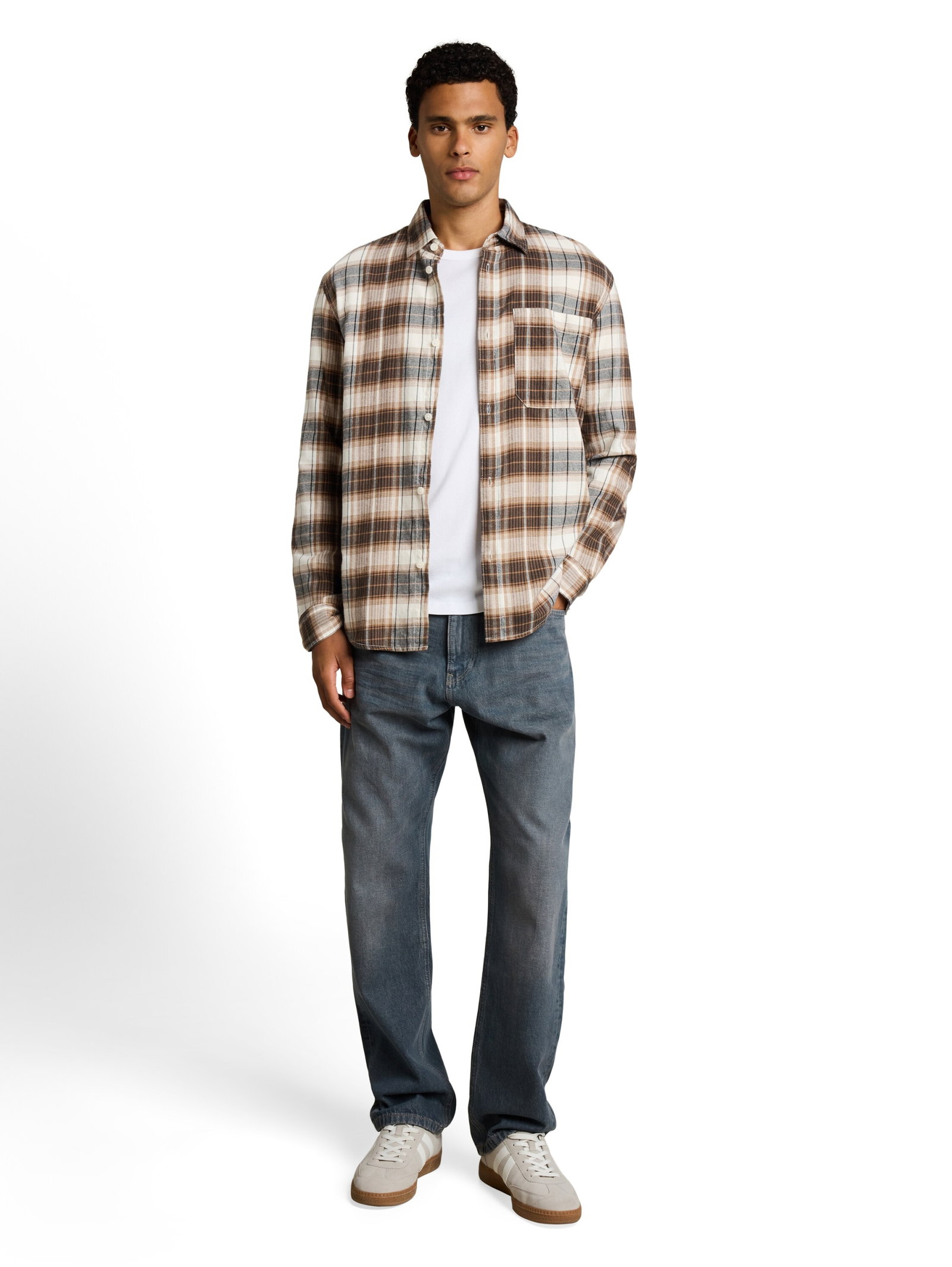 relaxed checked shirt, off white brown check #3