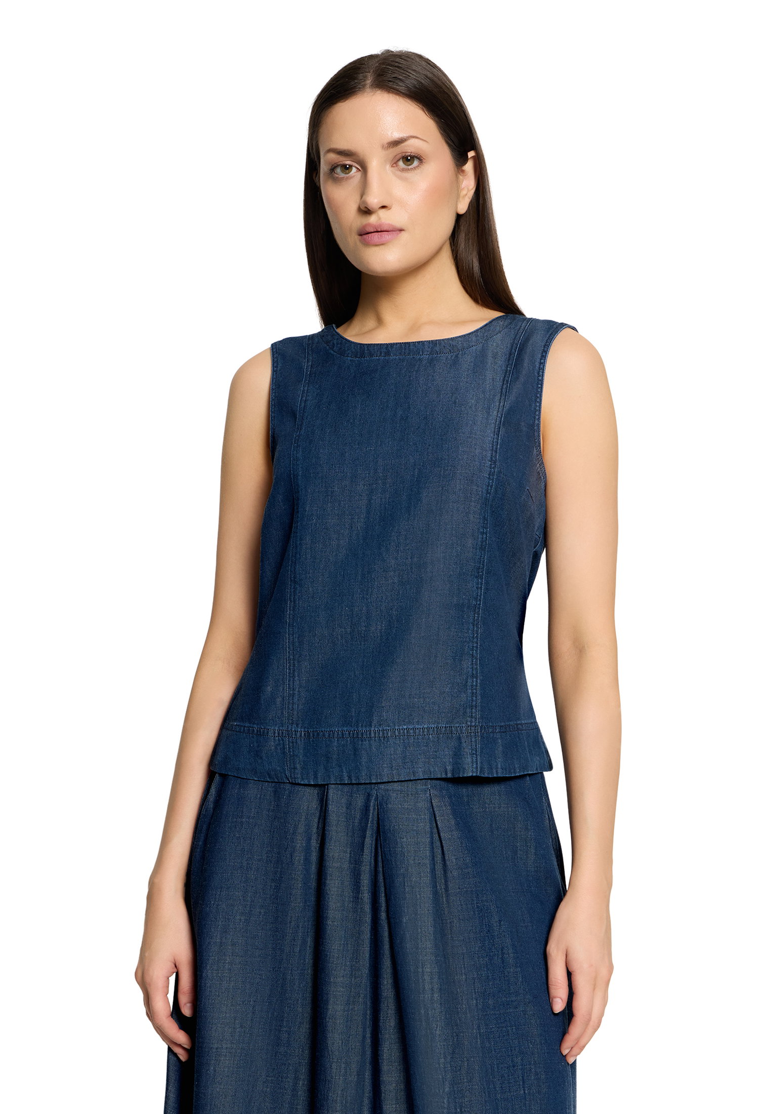 Bluse Kurz ohne Arm, Dark Blue Denim #3