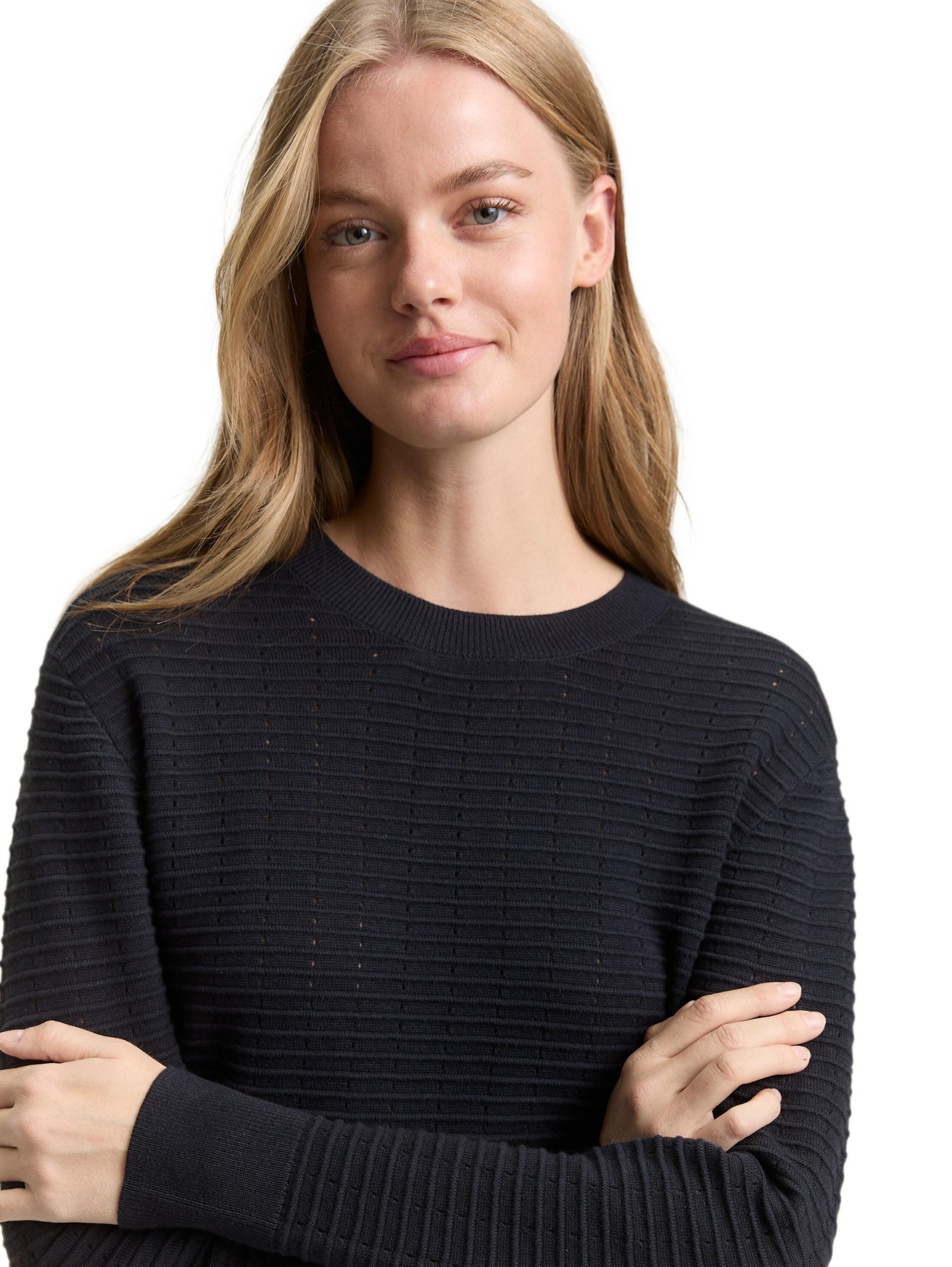 knit structured crew-neck pull, sky captain blue #6