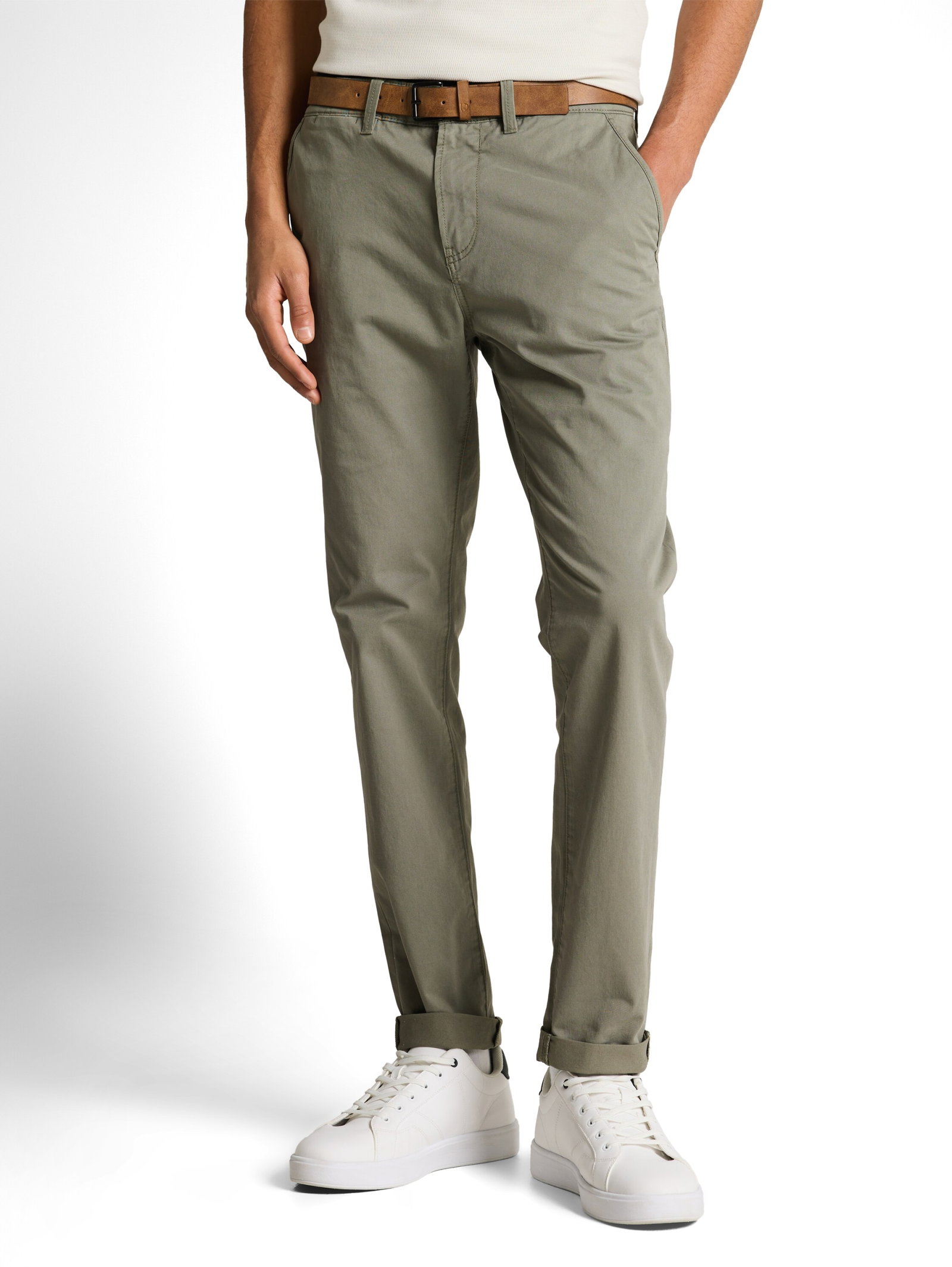 slim chino with belt, dusty mid olive #2