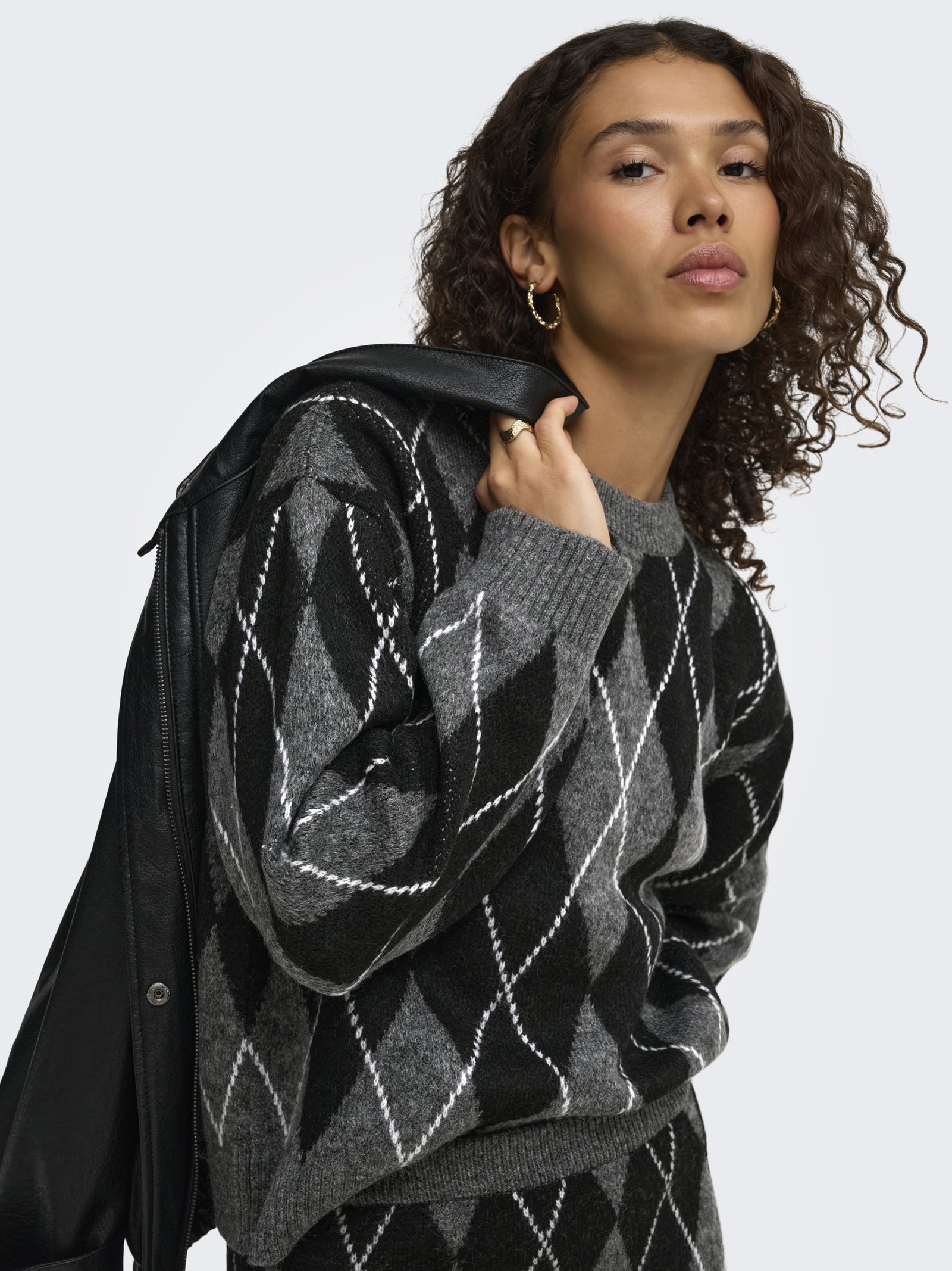 JDYBIANKA L/S ARGYLE PULLOVER KNT N, Dark Grey Melange/Argyle #7