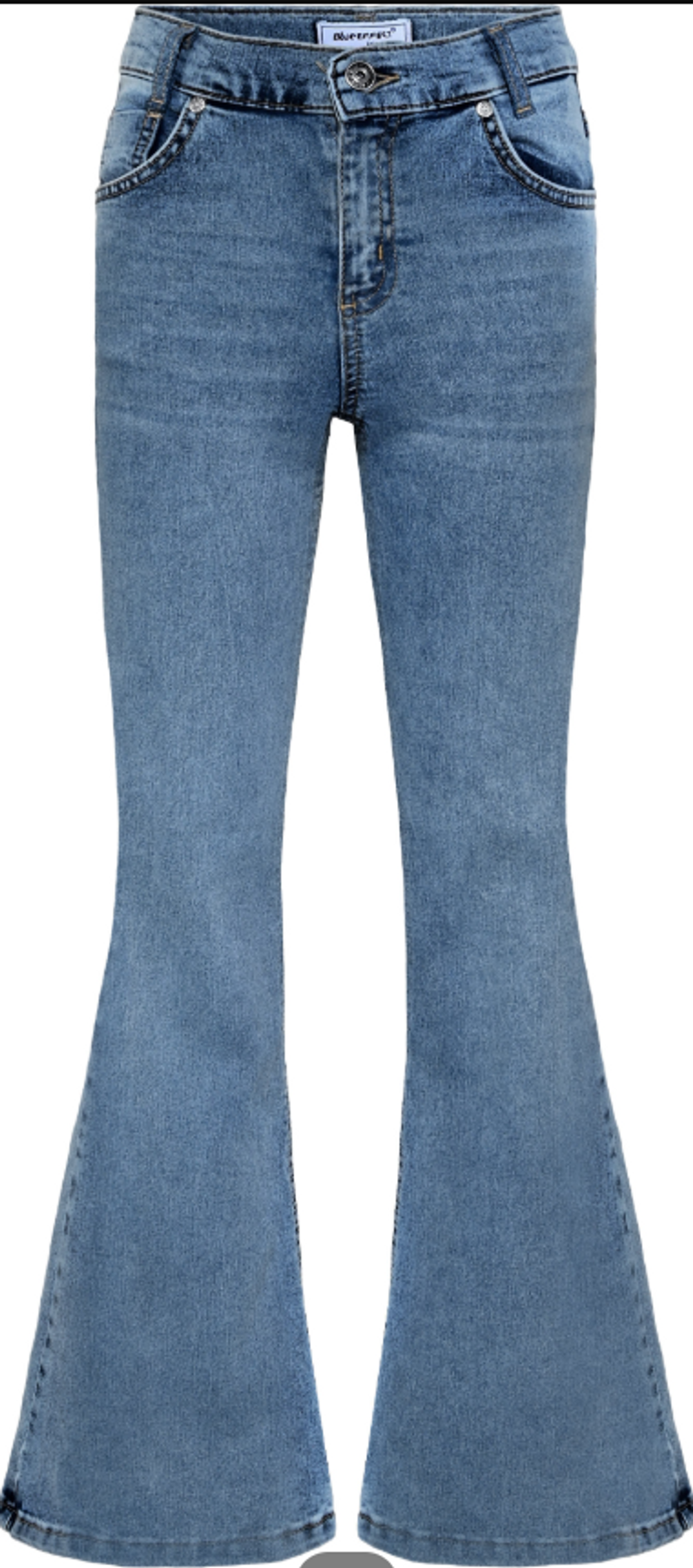 1424-Girls Super Flaired Jeans, Medium Blue #1