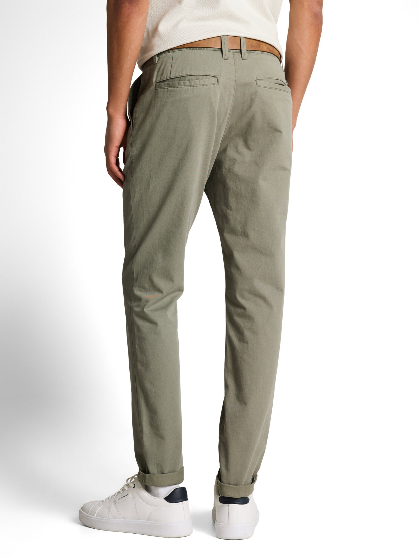 slim chino with belt, dusty mid olive #4