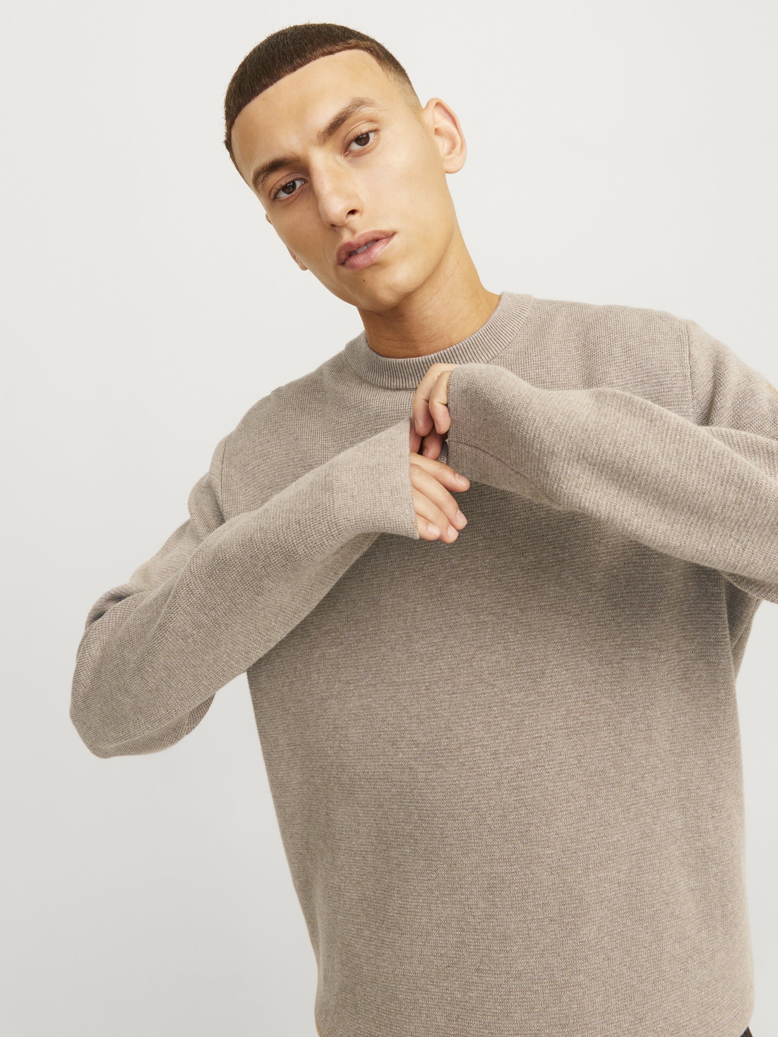 JPRBLAMILANO STITCH KNIT CREW NECK, Greige/Melange #5