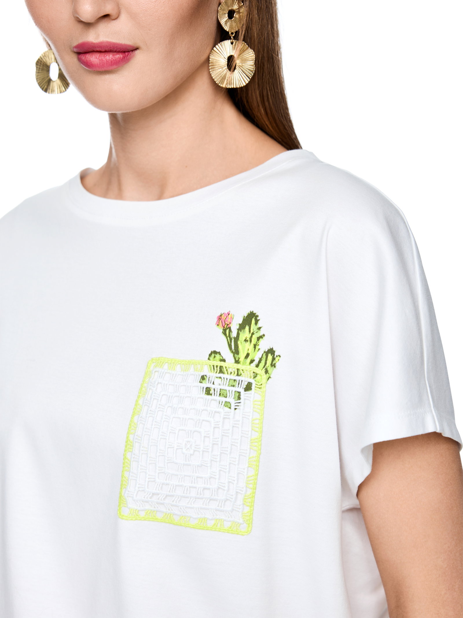 Marc Cain Sports T-Shirt mit Kaktus-Print und Brusttasche #4