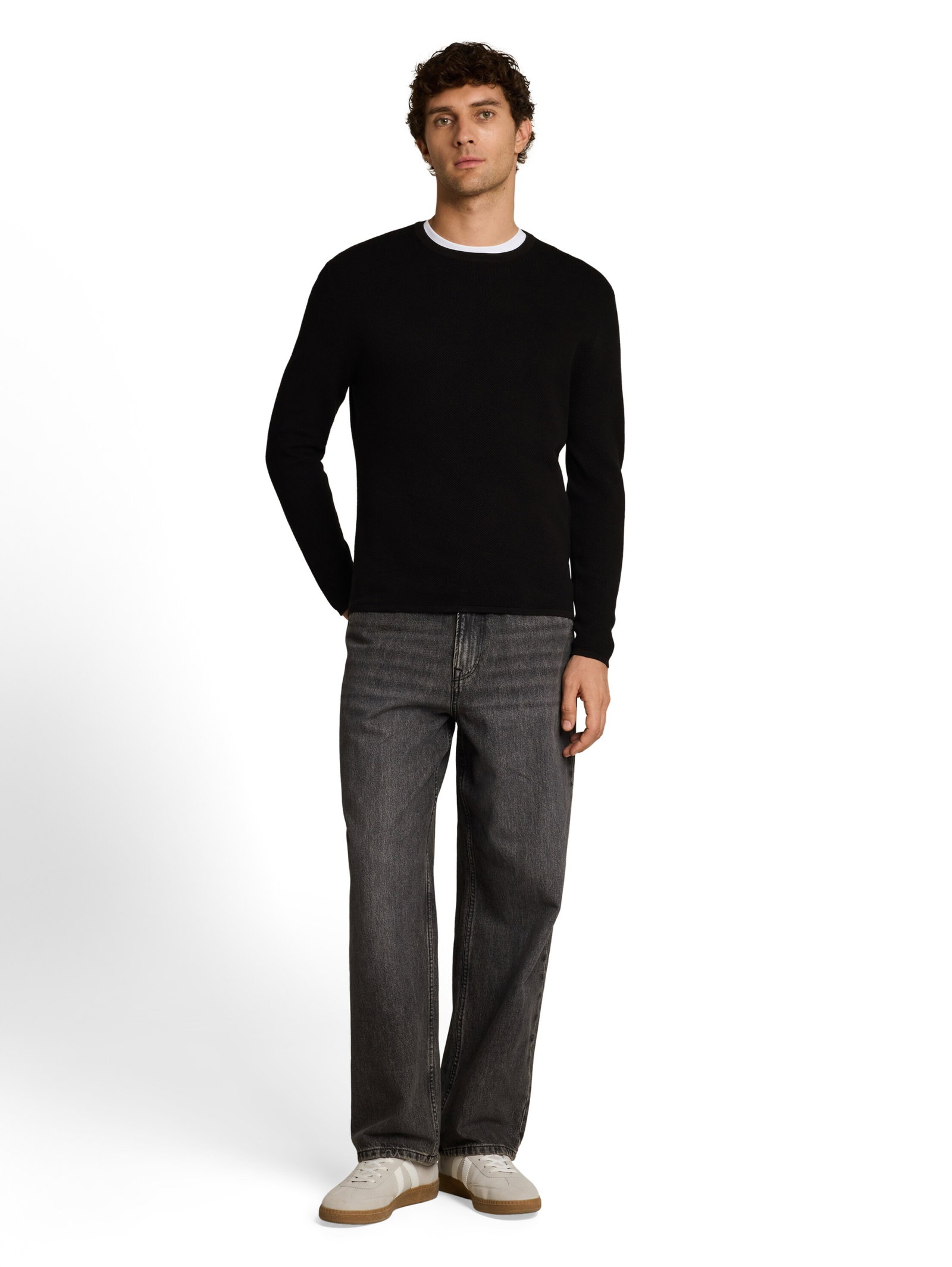 basic structred crew neck knit, Black #8