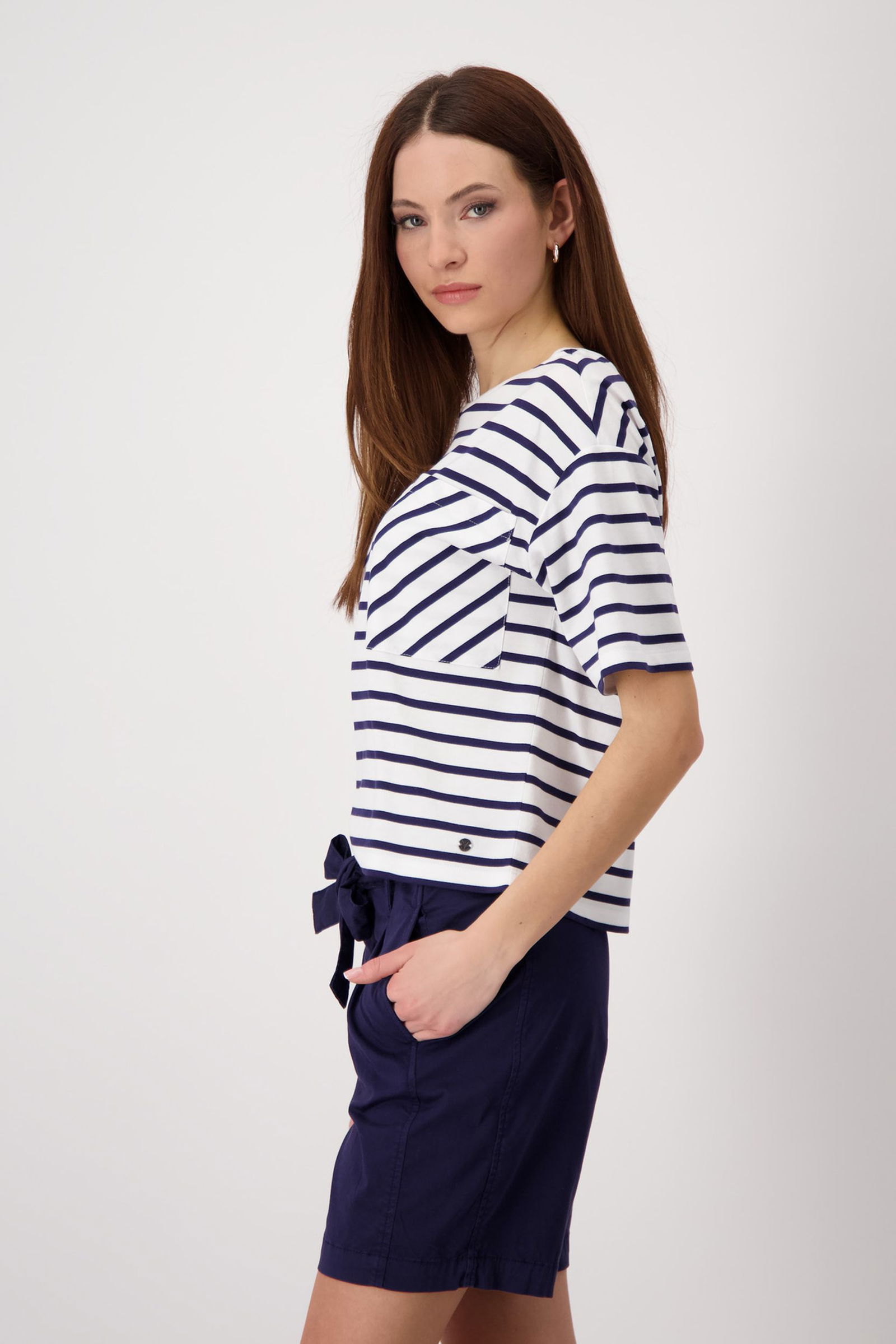 Monari | T-Shirt, navy blue ringel | 38
