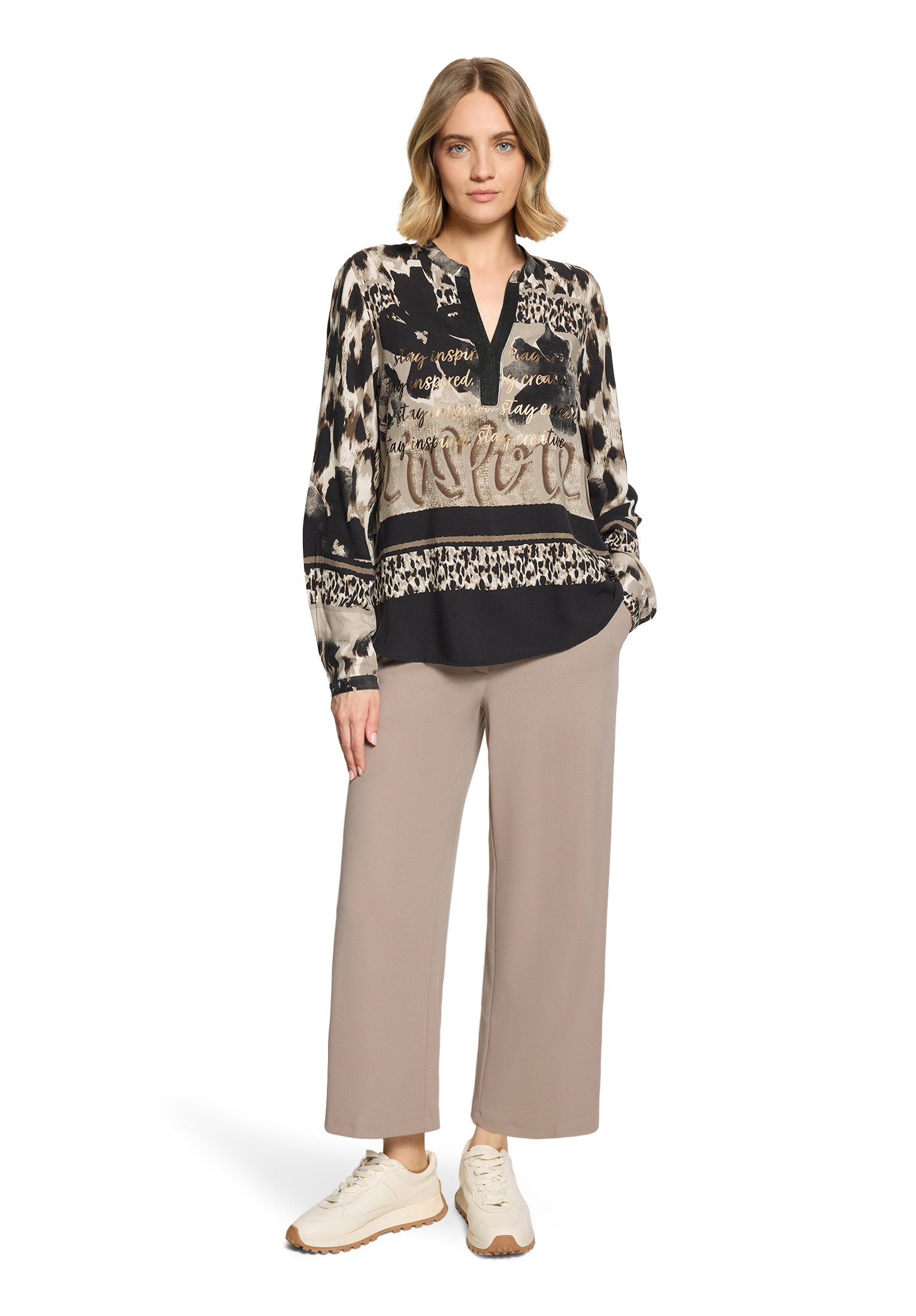 Bluse Lang 1/1 Arm, Beige/Black #5